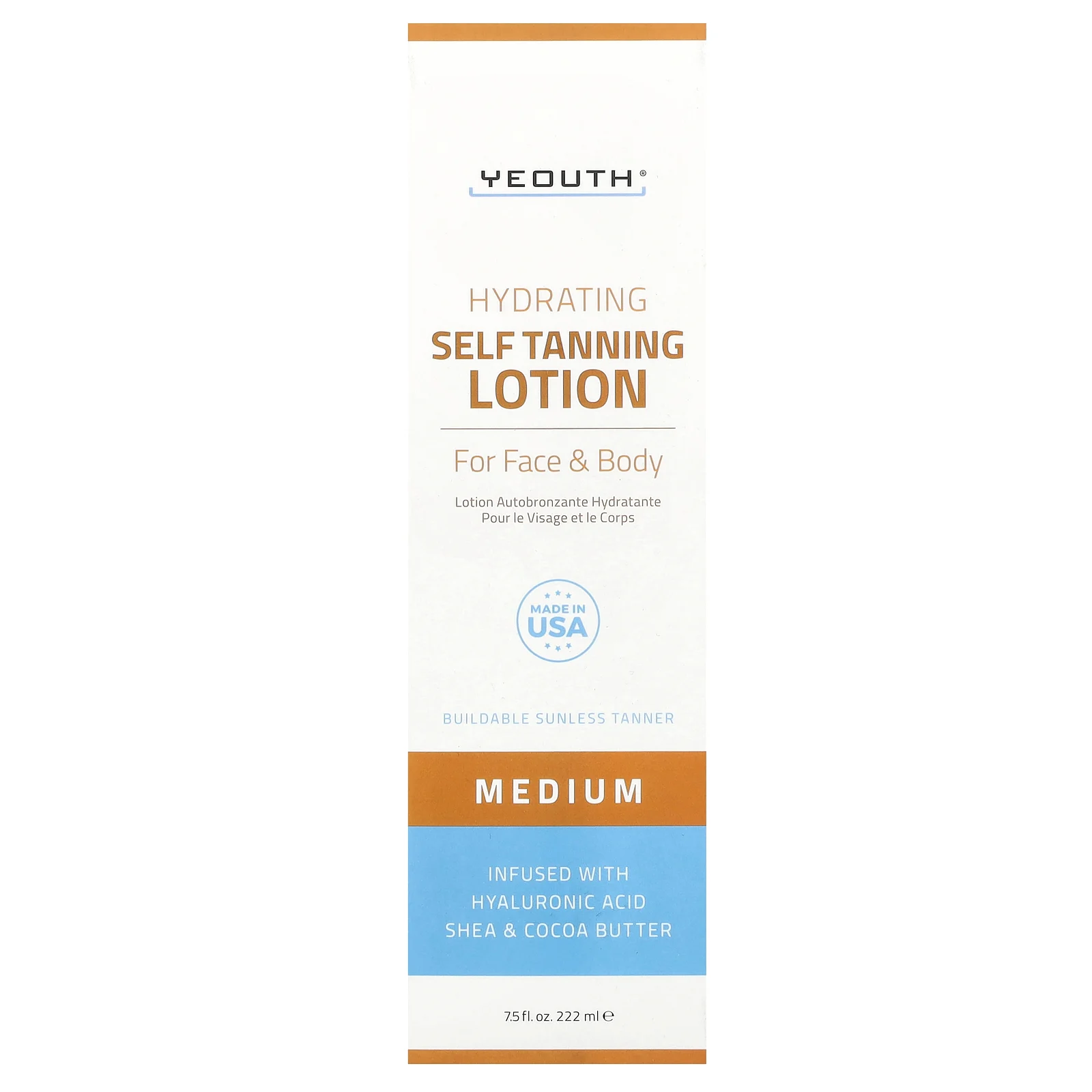 YEOUTH, лосьон с автозагаром, для лица и тела, средний, 222 мл (7,5 жидк. унции)