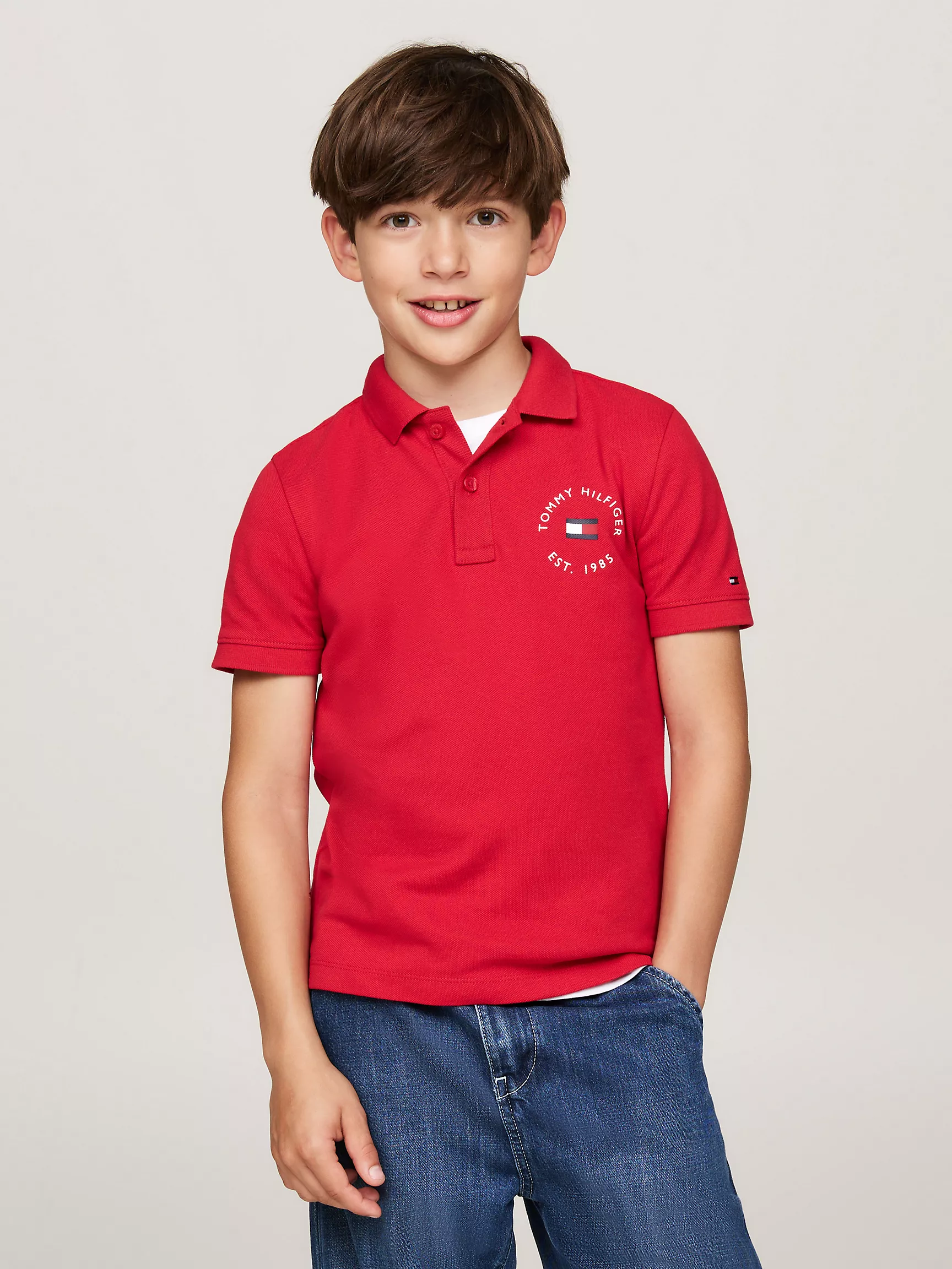 Рубашка-поло для мальчиков Tommy Hilfiger, Детское поло из пике с морским логотипом в форме арки