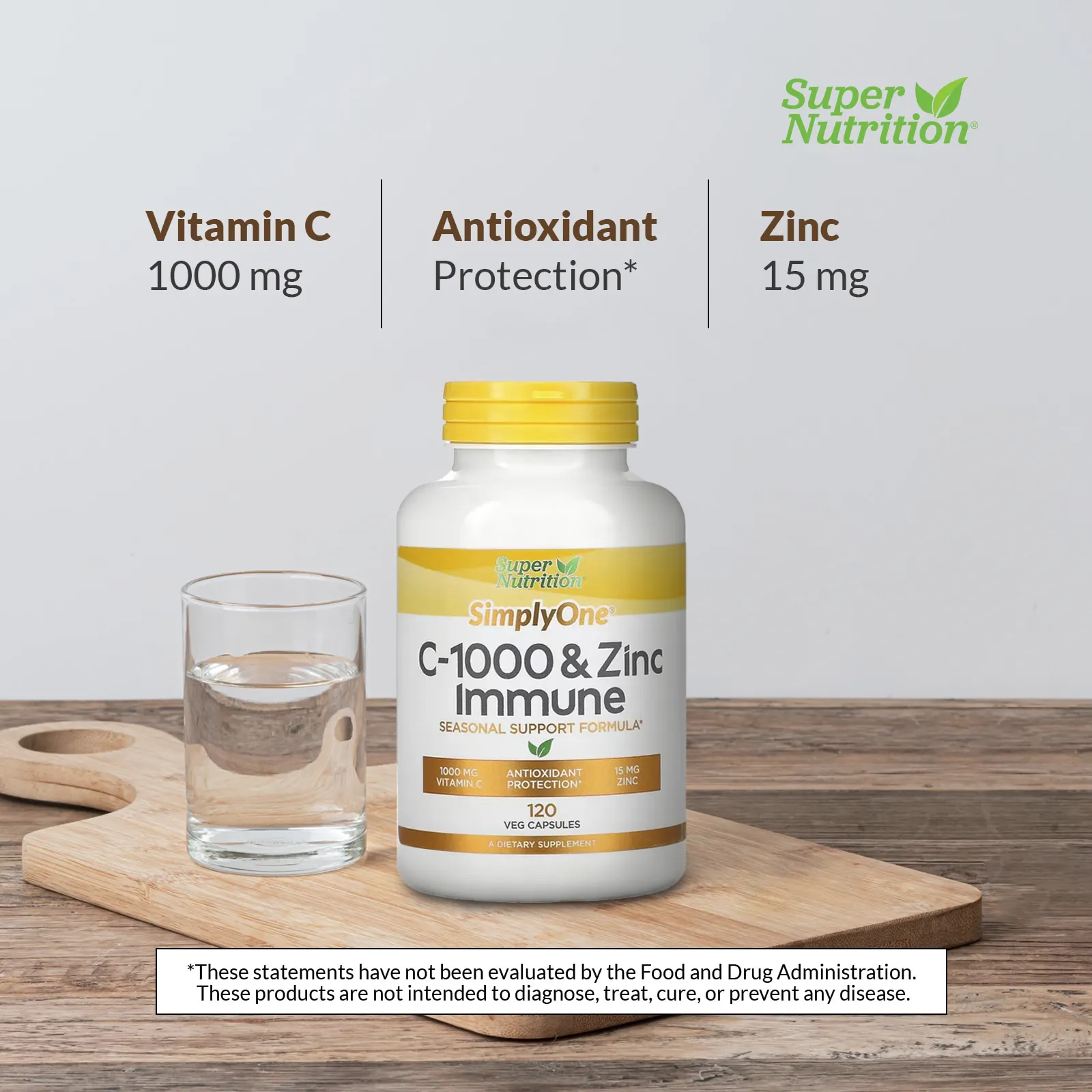 Super Nutrition, добавка для укрепления иммунитета C-1000 с цинком, 120 растительных капсул