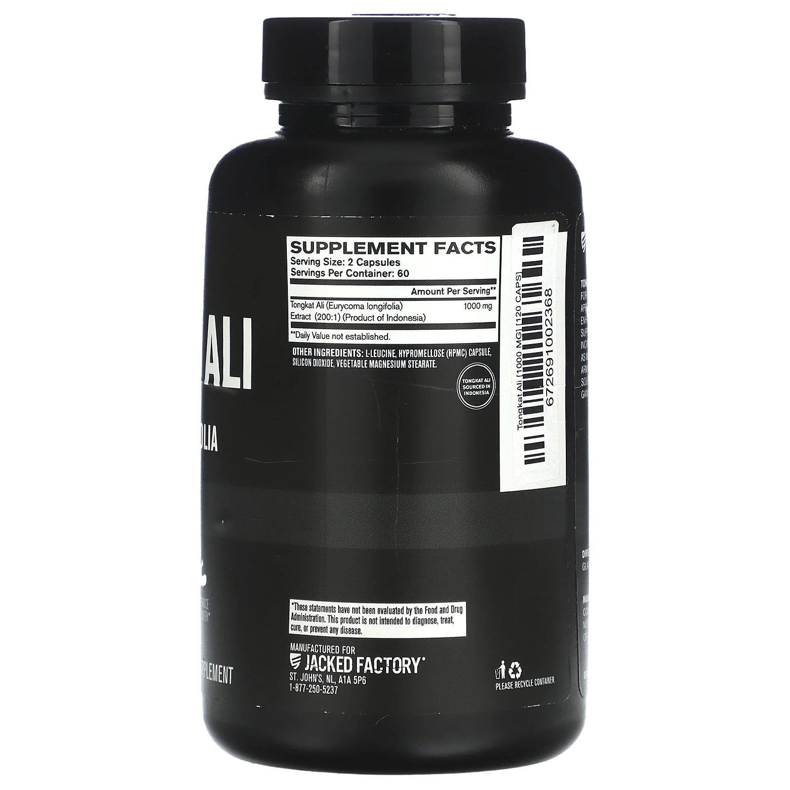 Jacked Factory, Essential Series, эврикома длиннолистная, 1000 мг, 120 растительных капсул (500 мг в 1 капсуле)