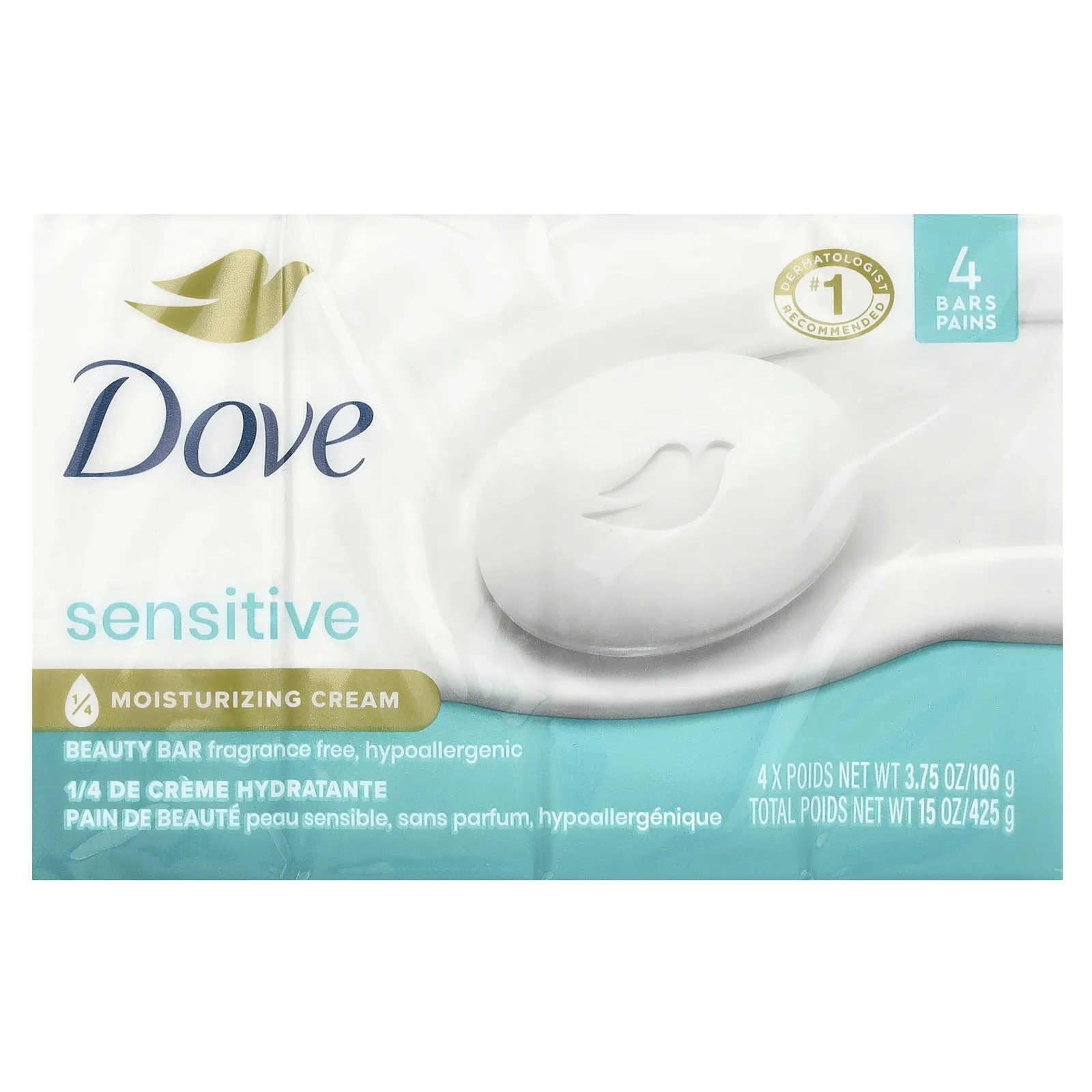 Dove, Косметическое мыло для чувствительной кожи, без отдушек, 4 шт. по 106 г (3,75 унции)