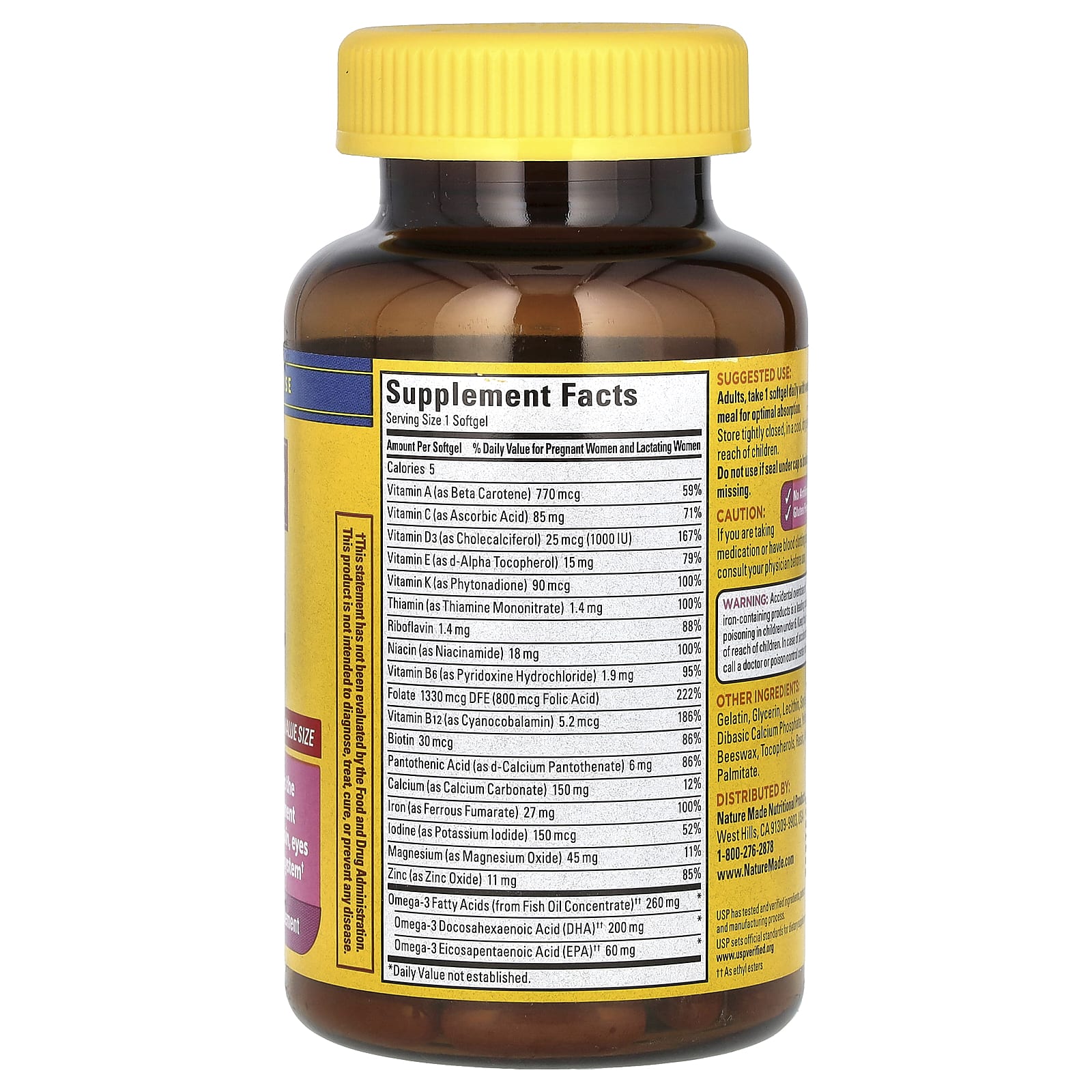 Nature Made, пренатальная фолиевая кислота + ДГК, 90 капсул