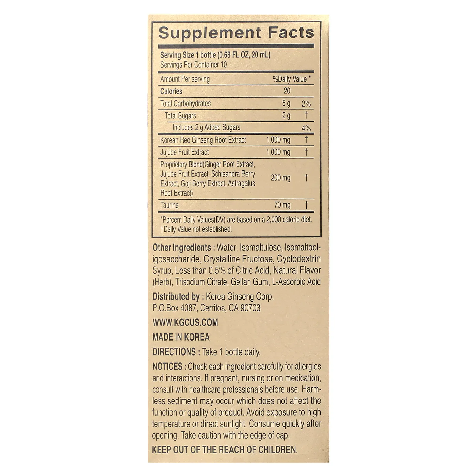 CheongKwanJang, Жизненный тоник с корейским красным женьшенем, 10 флаконов по 20 мл (0,68 жидк. унции)