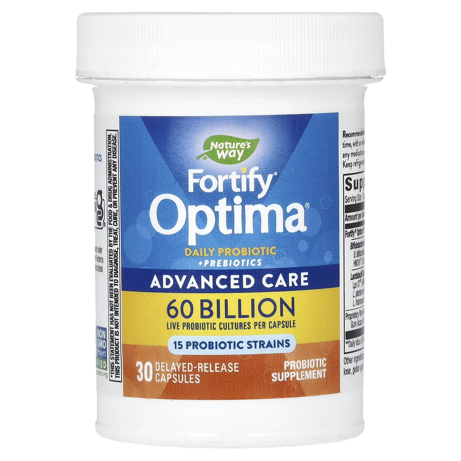Nature's Way, Fortify Optima, пробиотики и пребиотики для ежедневного приема, 60 млрд КОЕ, 30 капсул с отсроченным высвобождением