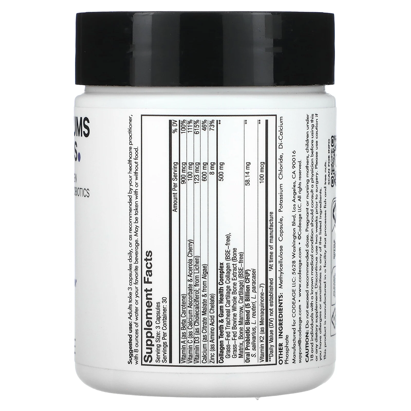 Codeage, Vitamin, для зубов и десен, питательное средство для ухода за полостью рта, 90 капсул