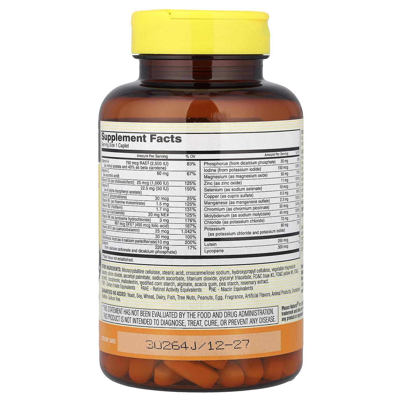 Mason Natural, Vitrum 50+, мультивитамины для взрослых, без железа, 180 капсул