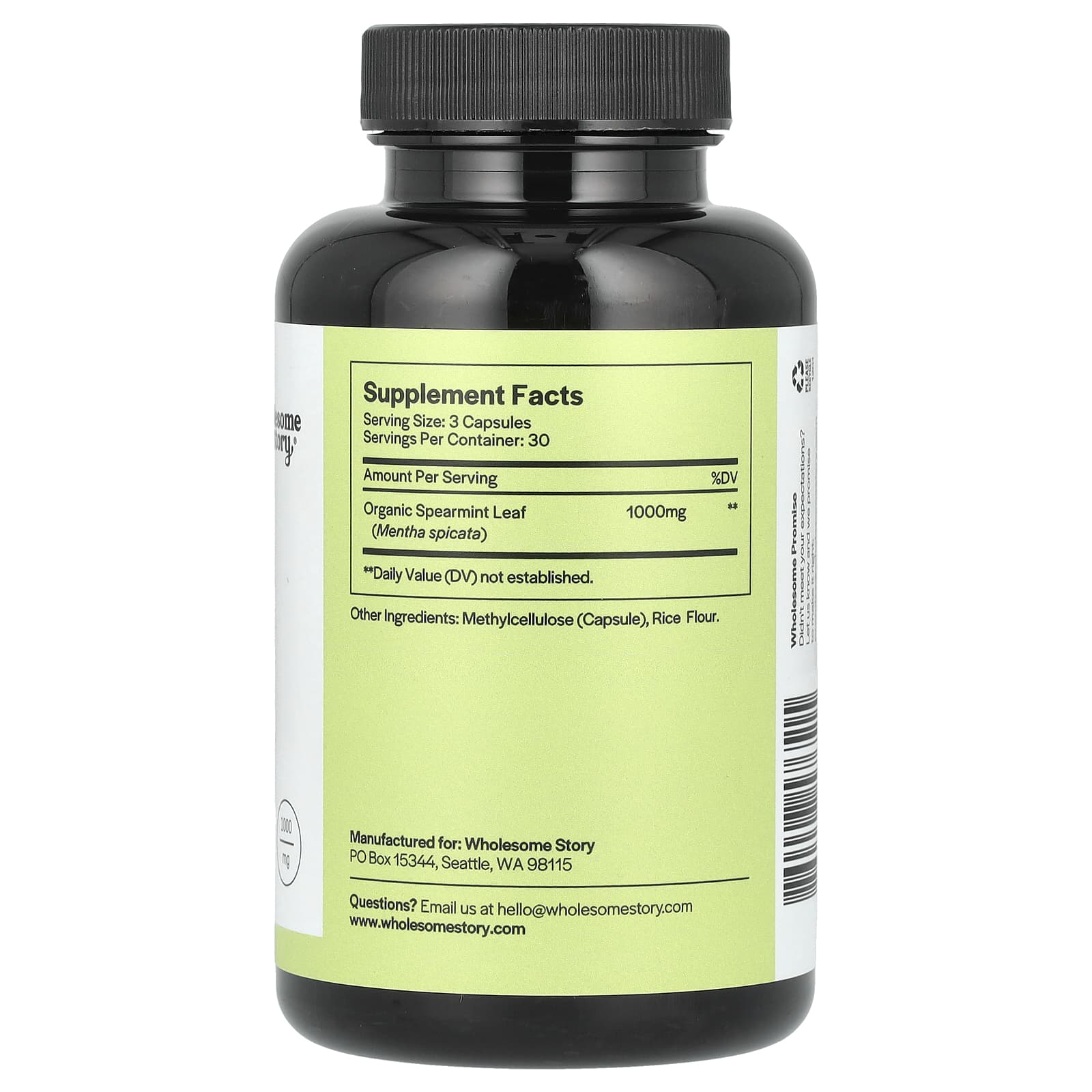Wholesome Story, Мята, 1000 мг, 90 вегетарианских капсул (333 мг в 1 капсуле)