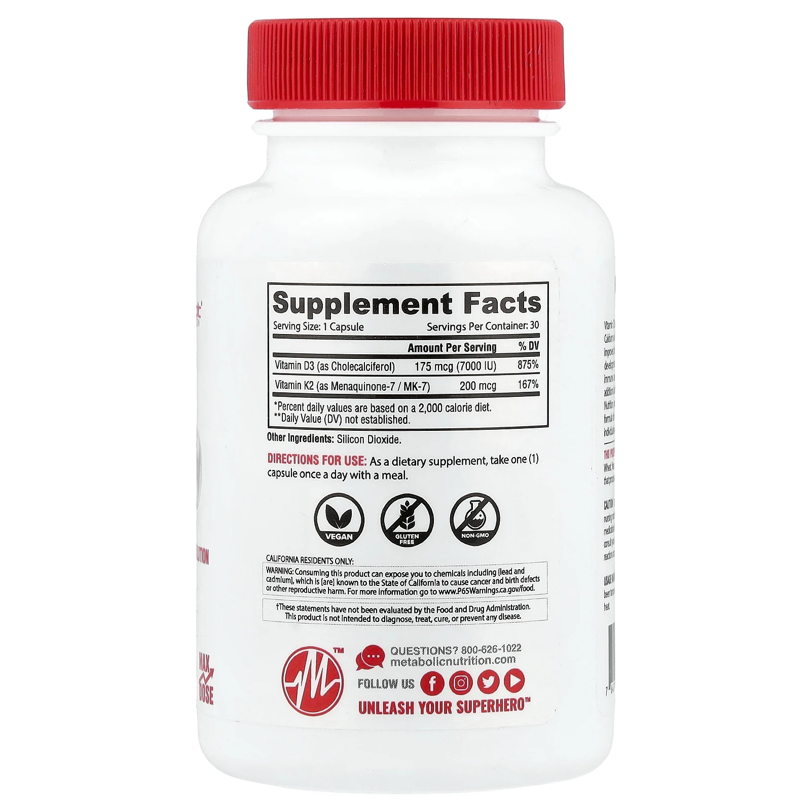 Metabolic Nutrition, витамины D3 и К2, 30 капсул