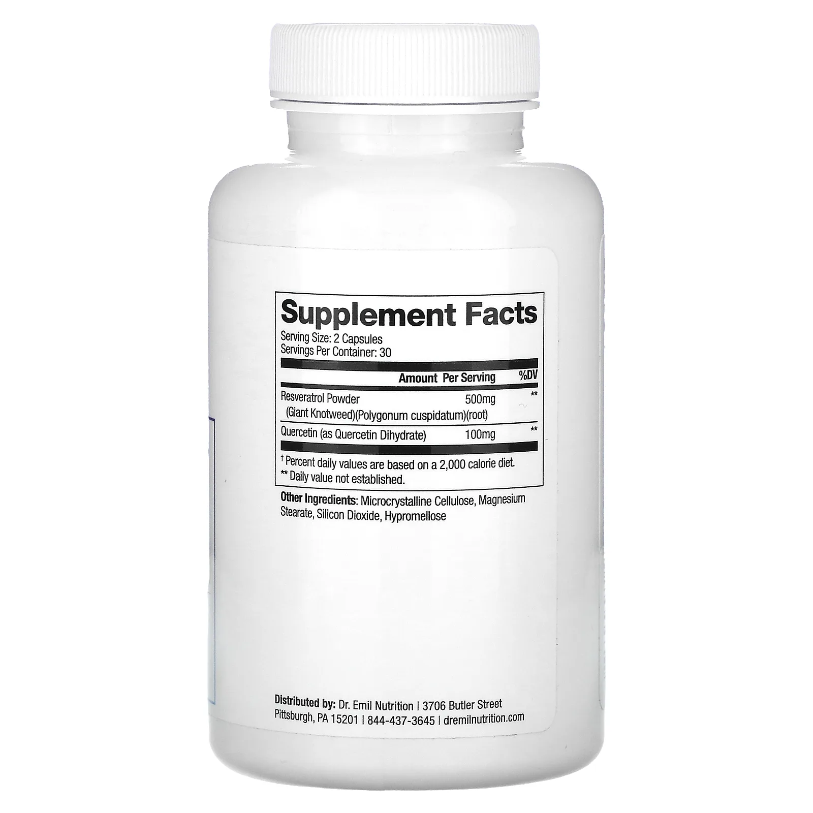 Dr. Emil Nutrition, ресвератрол плюс, 500 мг, 60 капсул (250 мг в 1 капсуле)