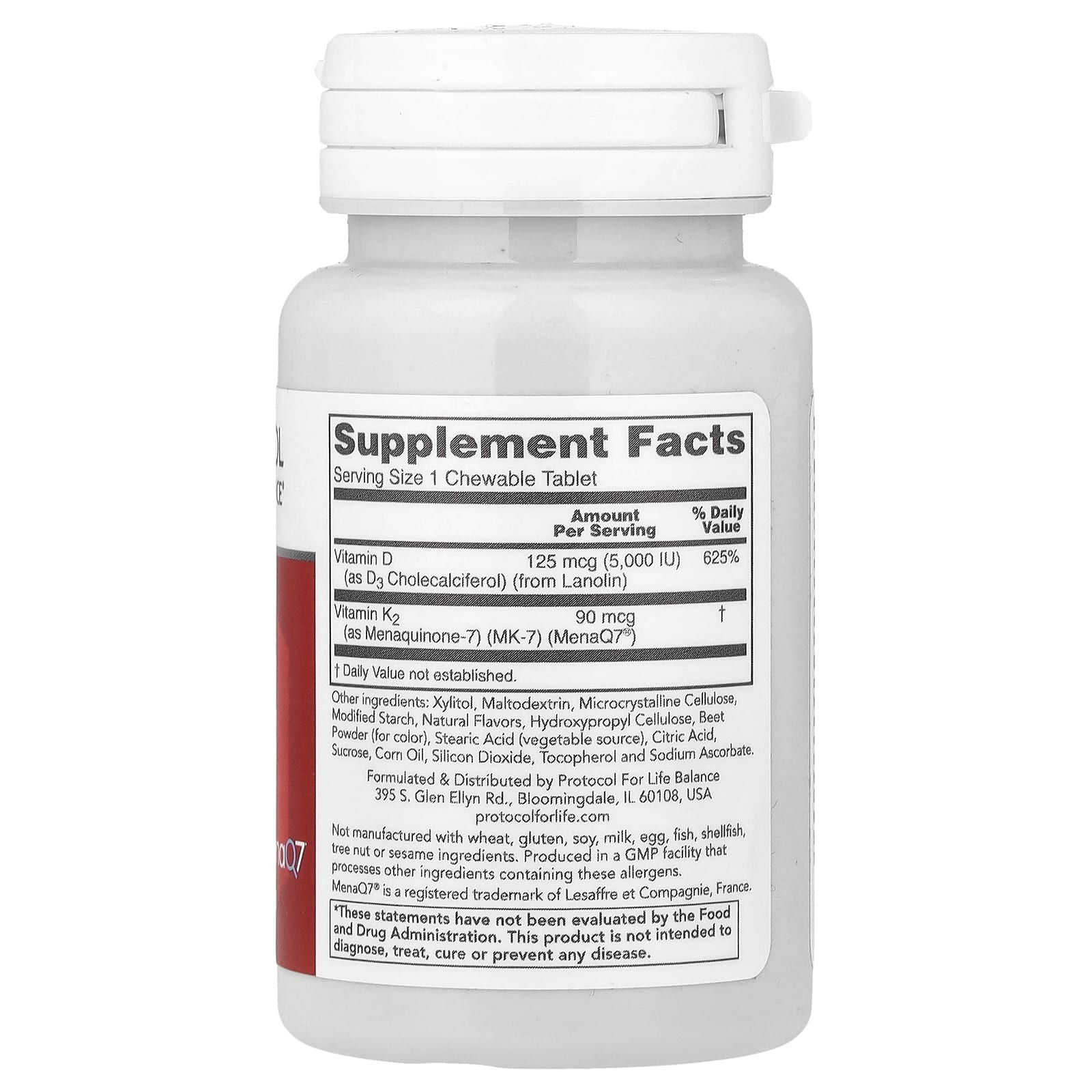 Protocol for Life Balance, жевательные витамины D3 и K2, 90 жевательных таблеток