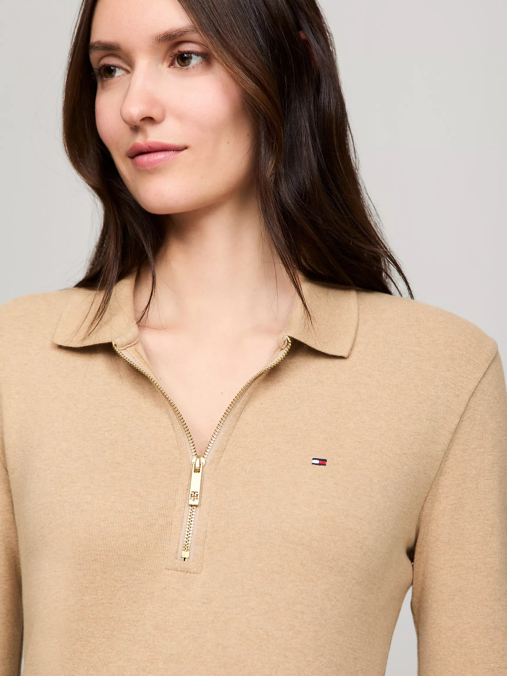 Женское поло Tommy Hilfiger, Приталенное поло с длинными рукавами и молнией