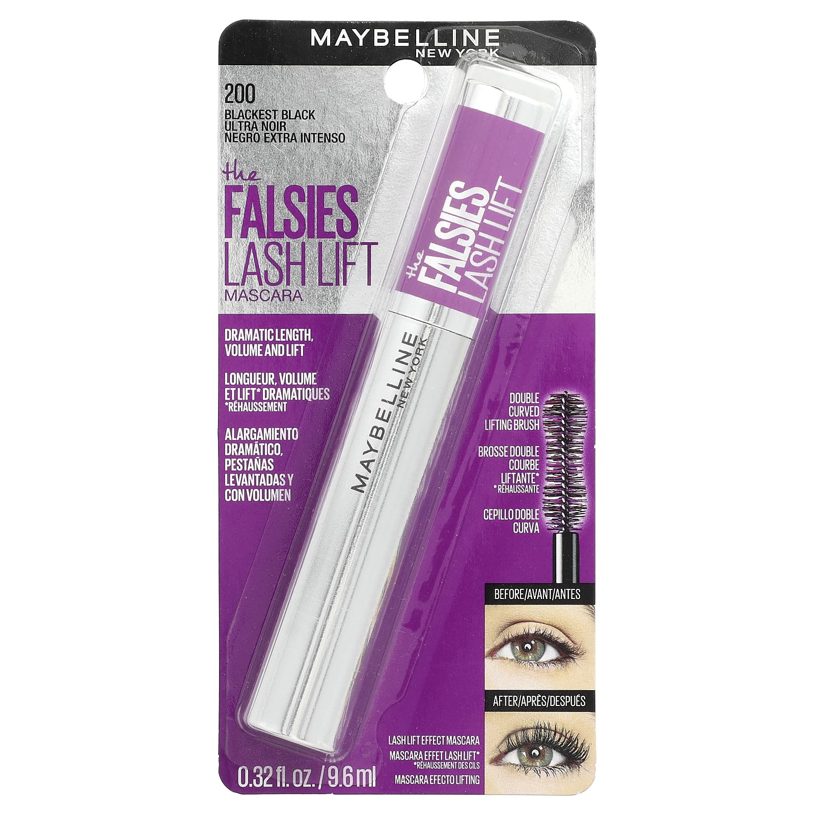 Maybelline, The Falsies Lash Lift, тушь для ресниц, оттенок 200 угольно-черный, 9,6 мл (0,32 жидк. унции)