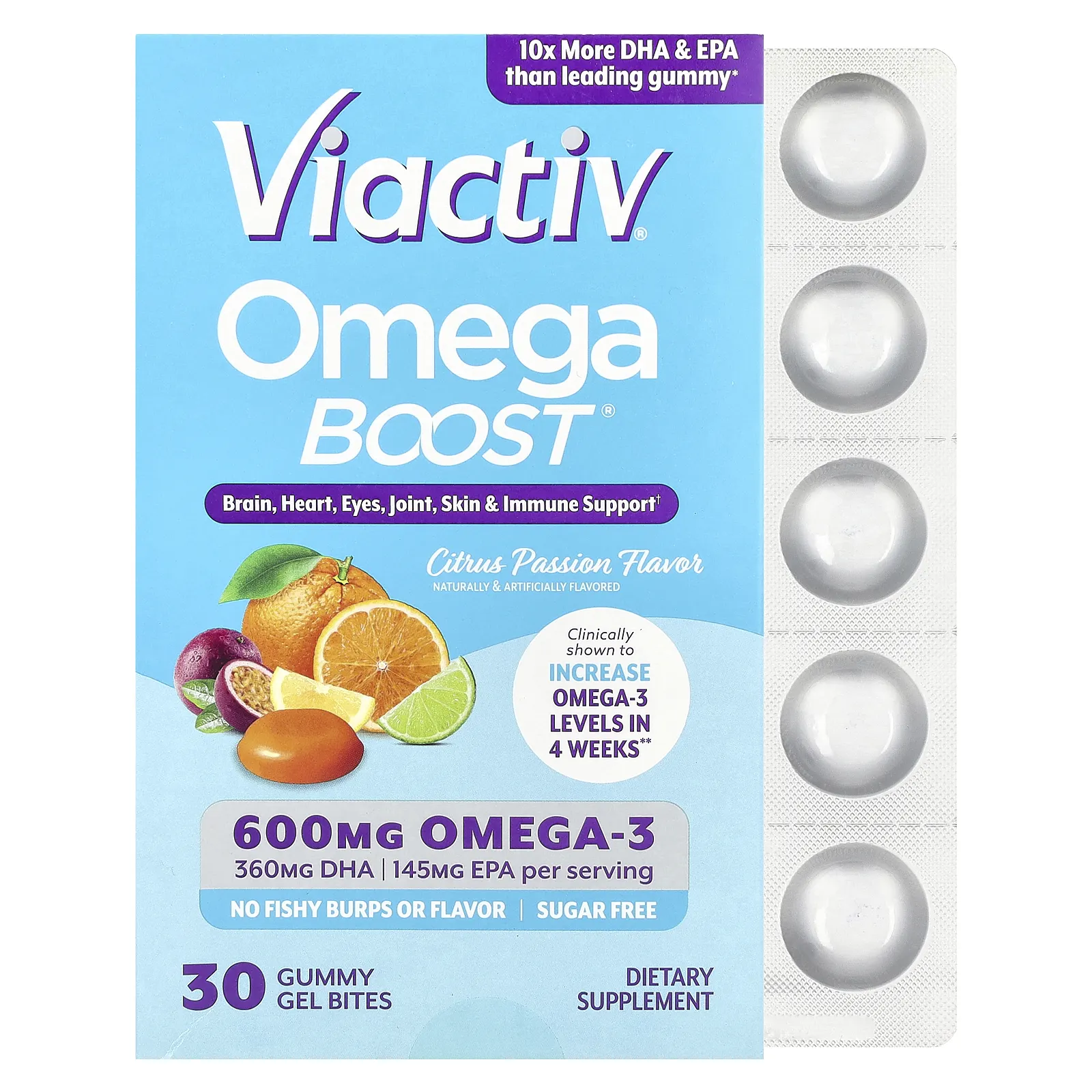 Viactiv, Omega Boost®, жевательные мармеладки, цитрусовая страсть, 600 мг, 30 жевательных таблеток
