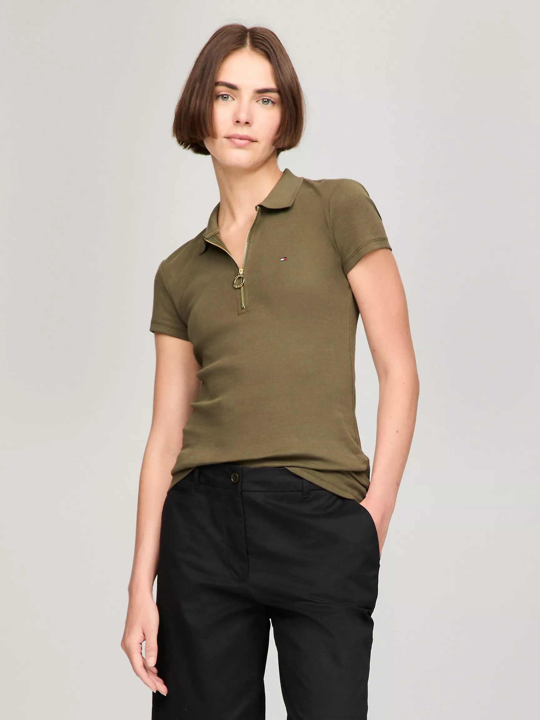 Женское поло Tommy Hilfiger, Приталенное поло на молнии