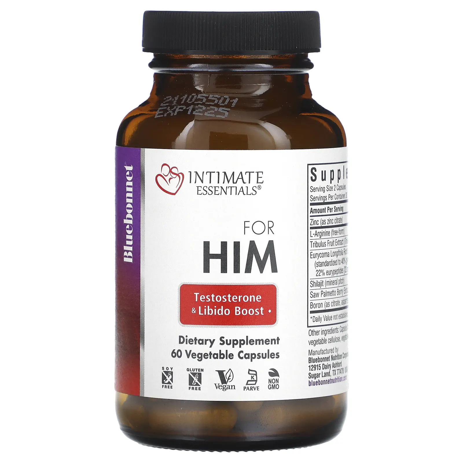 Bluebonnet Nutrition, Intimate Essentials, для него, повышение тестостерона и либидо, 60 вегетарианских капсул