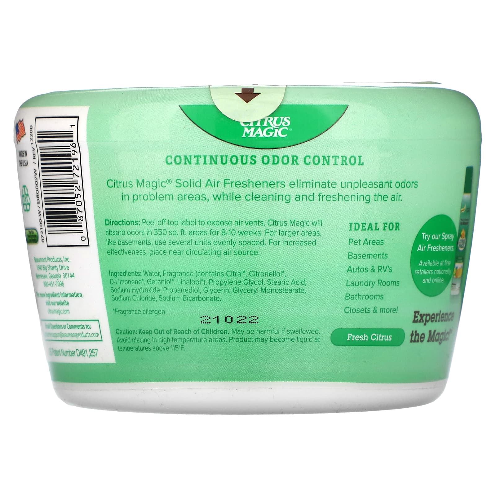 Citrus Magic, Твердый освежитель воздуха, свежий цитрус, 566 г (20 унций)