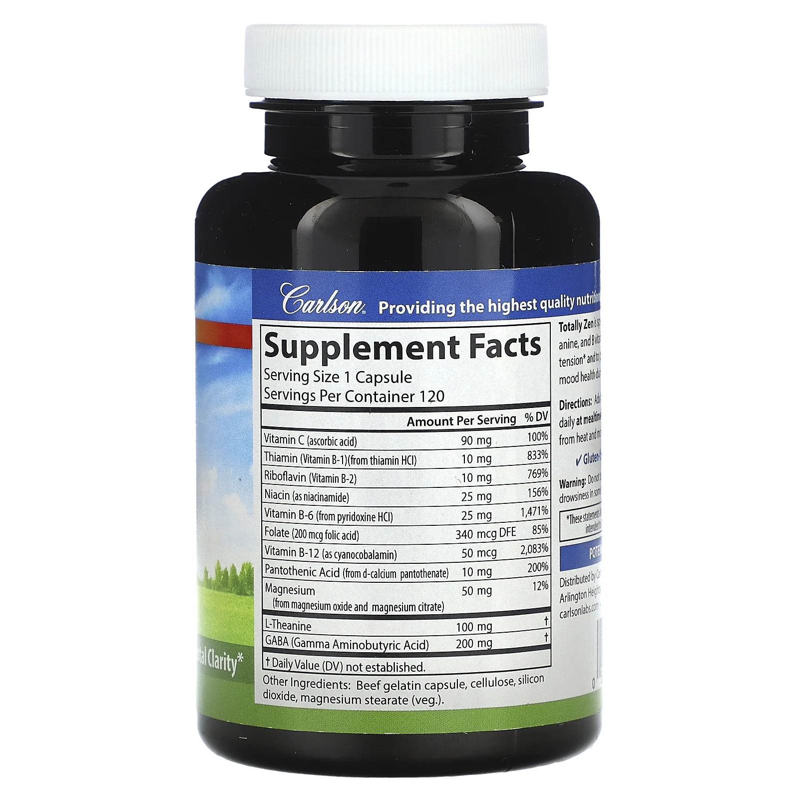Carlson, Totally Zen с ГАМК, L-теанином и витаминами группы B, 120 капсул
