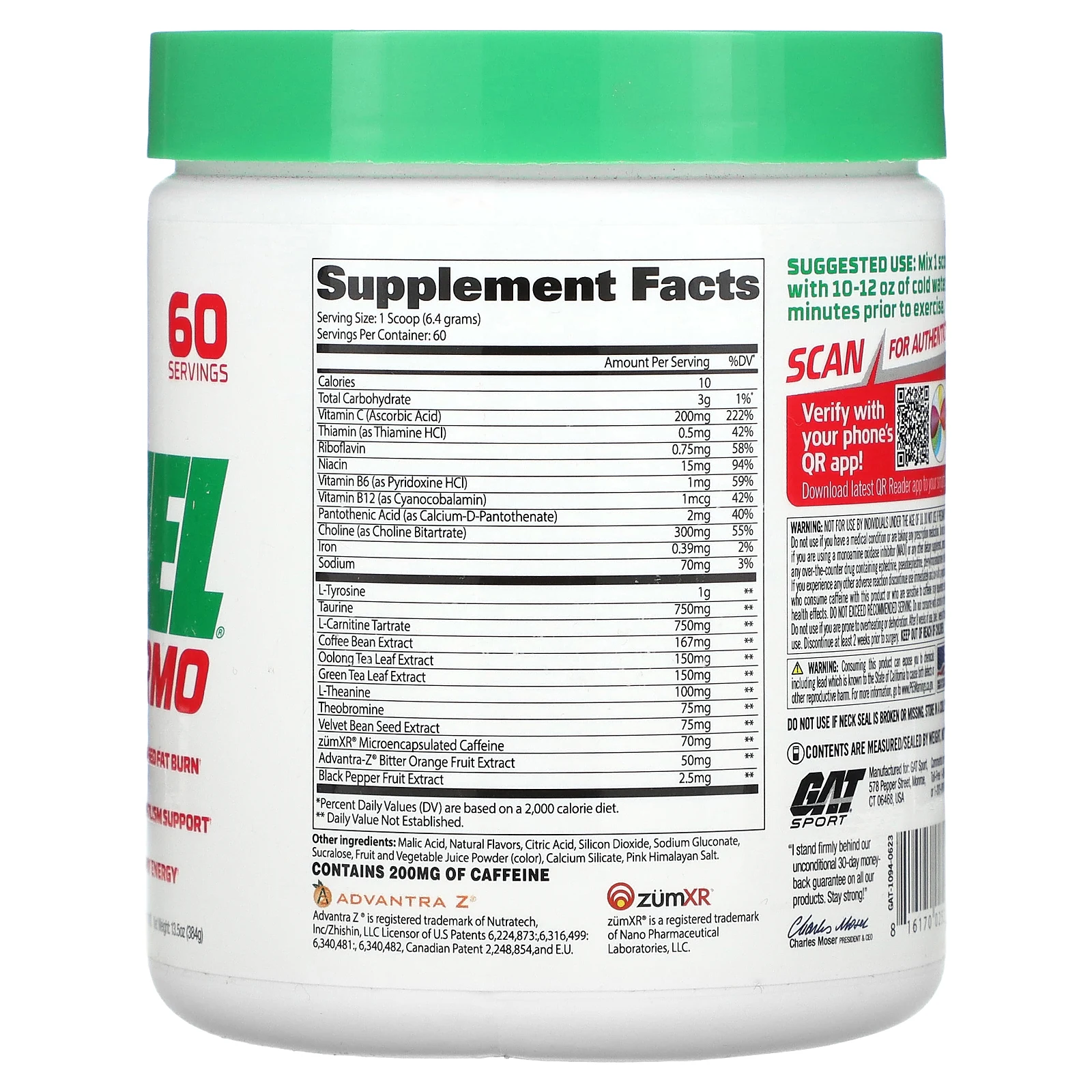 GAT, JetFuel Thermo, сжигатель жира, арбуз, 384 г (13,5 унции)