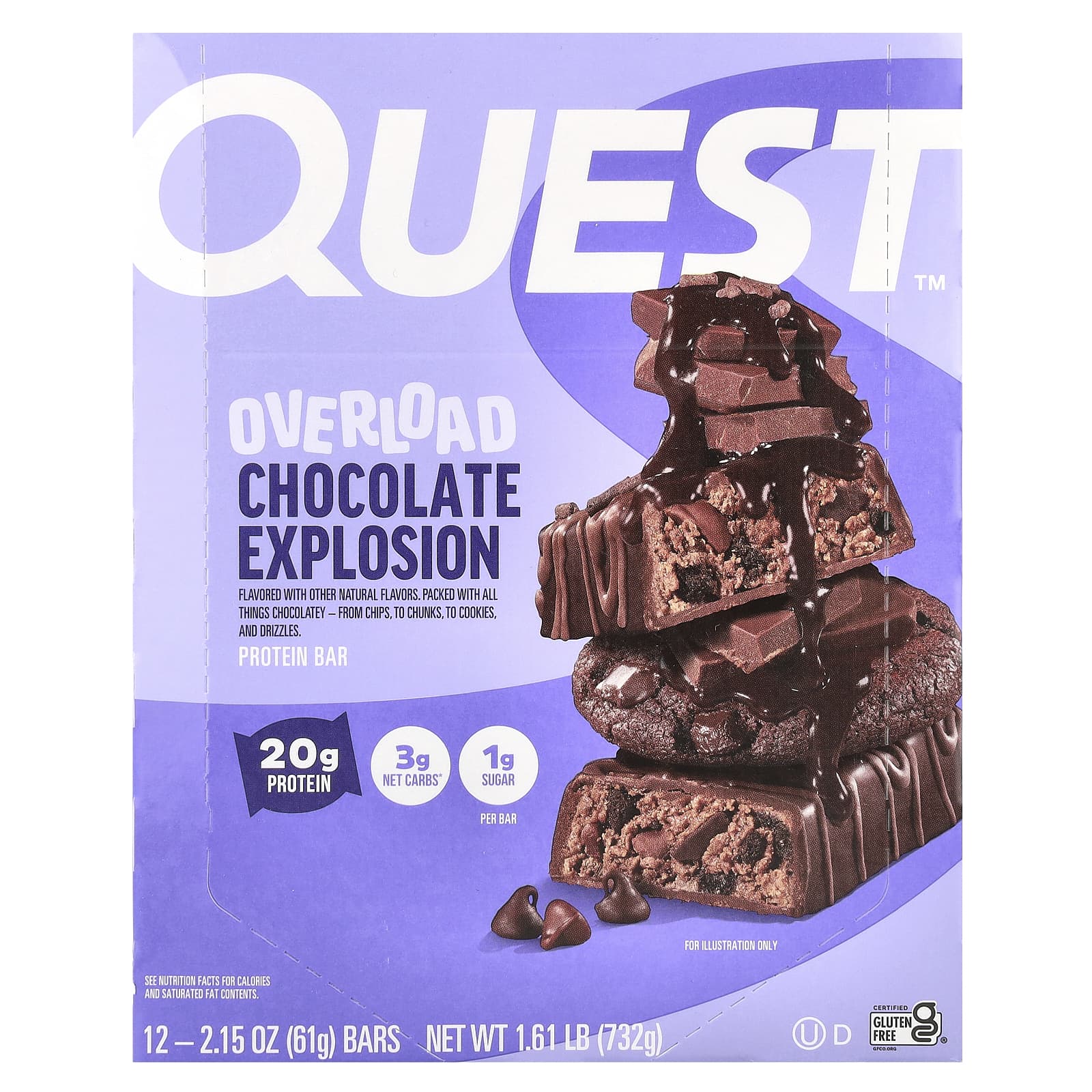 Quest Nutrition, Протеиновый батончик Overload, Chocolate Explosion, 12 батончиков, 61 г (2,15 унции)