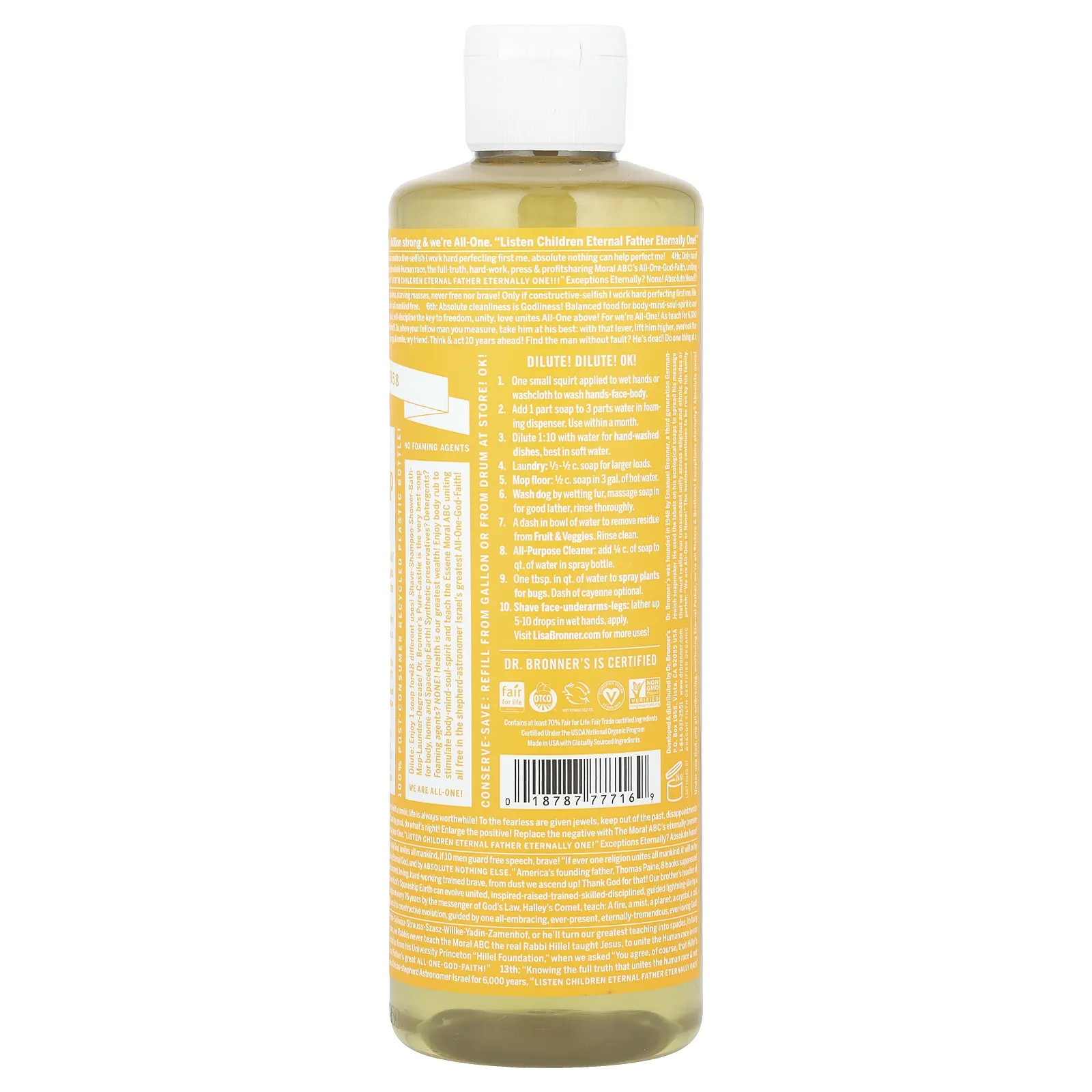 Dr. Bronner's, 18-в-1, конопля, чистое кастильское мыло, цитрусовые, 473 мл (16 жидк. Унций)