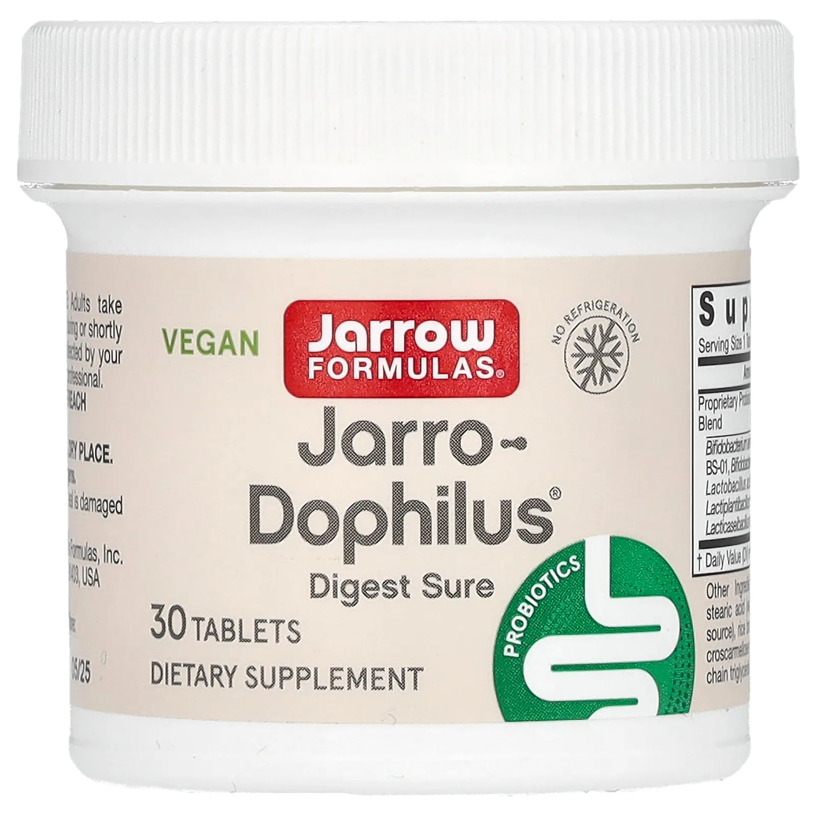 Jarrow Formulas, Vegan Jarro-Dophilus, Digest Sure, 5 млрд КОЕ, 30 таблеток
