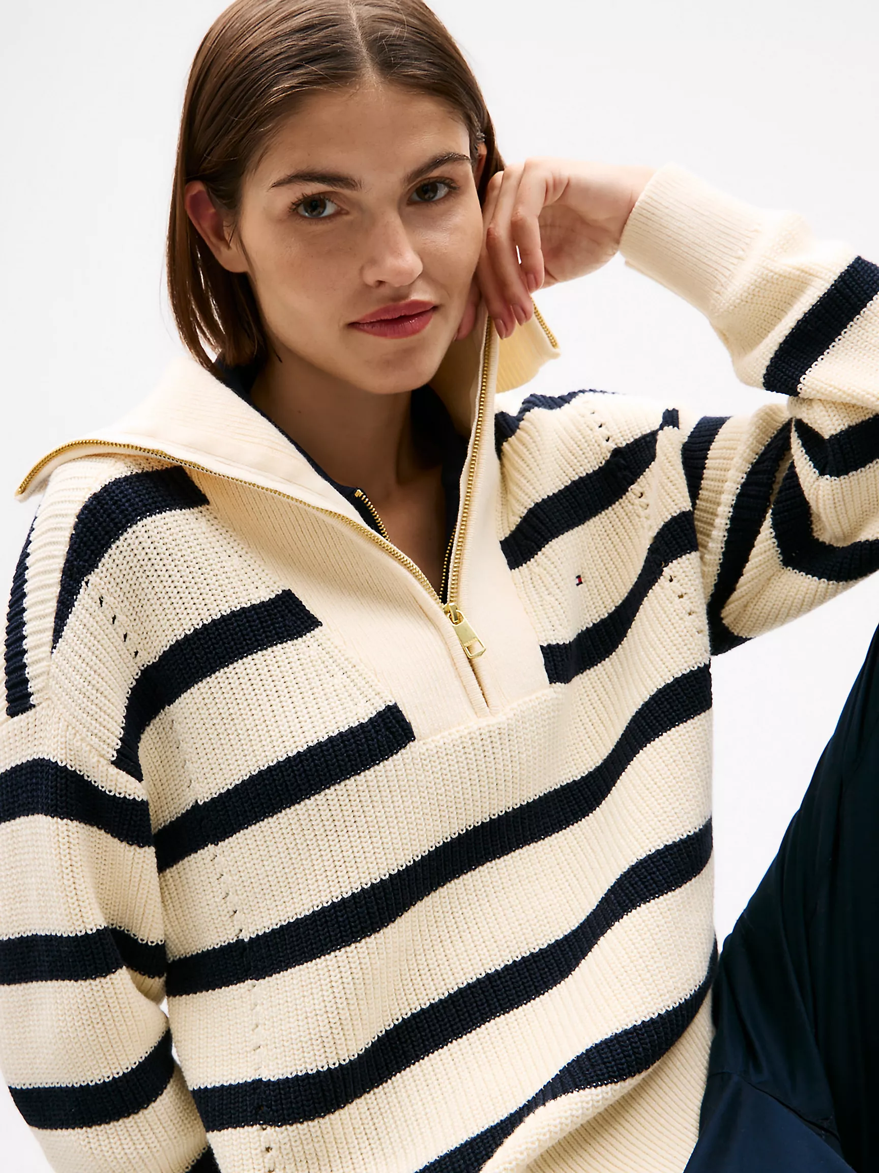 Женский свитер Tommy Hilfiger, Полосатый свитер на молнии до середины груди