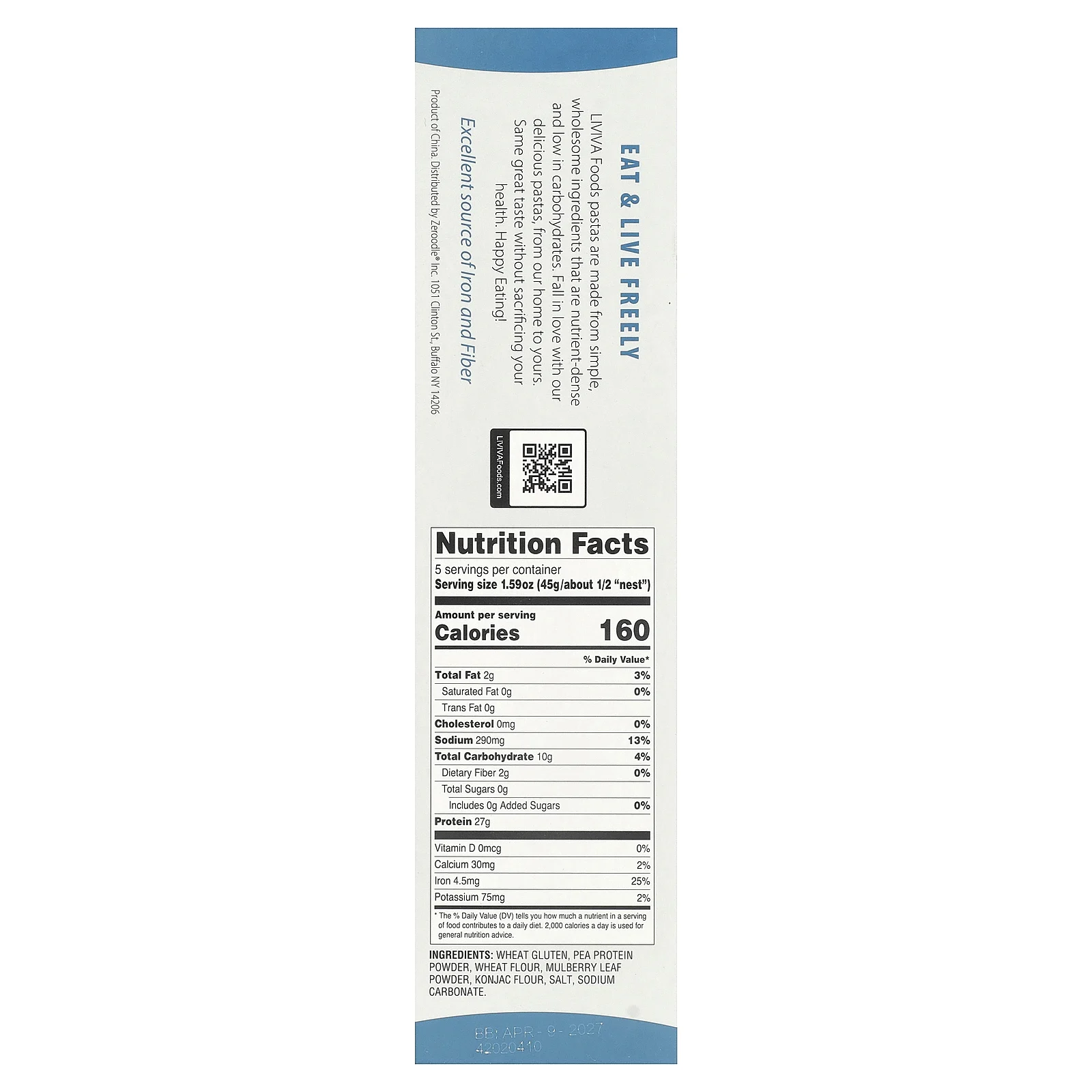 LIVIVA, феттучини с низким содержанием углеводов и высоким содержанием белка, 225 г (7,94 унции)