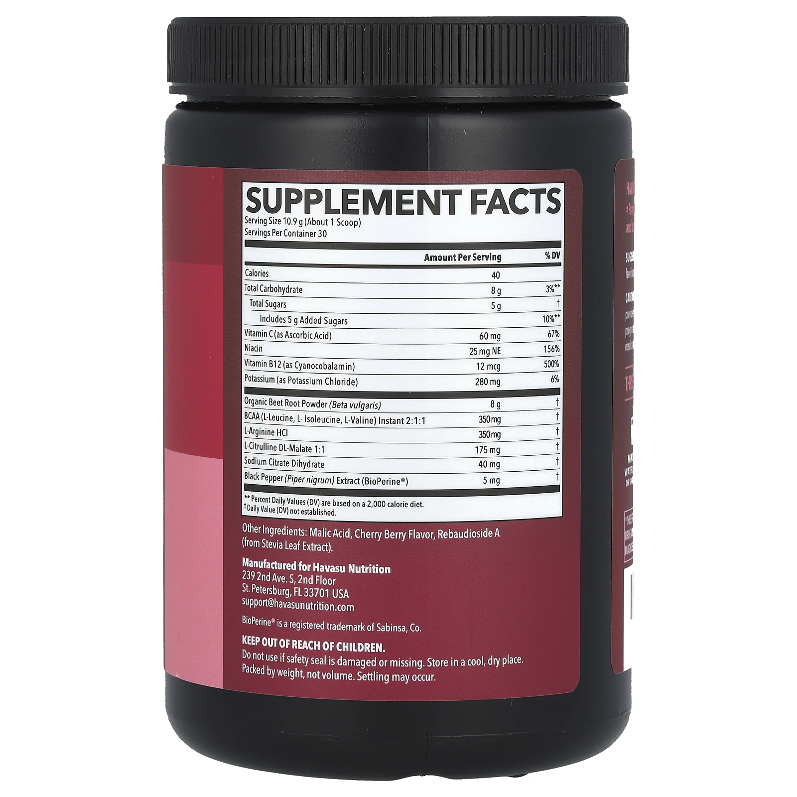 Havasu Nutrition, порошок из корнеплода свеклы+, со вкусом вишни, 327 г (11,5 унции)