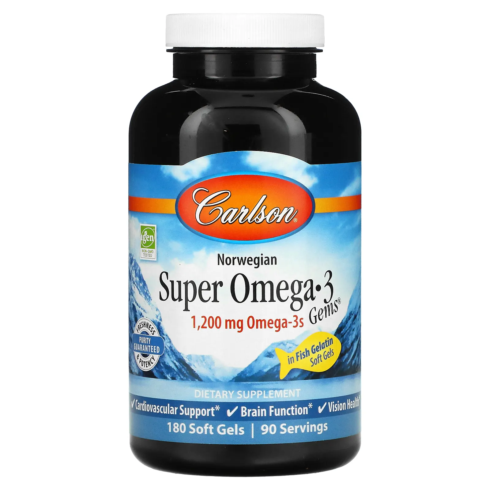 Carlson, Super Omega-3 Gems, высокоэффективные омега-3 кислоты из норвежской рыбы, 1200 мг, 180 капсул (600 мг в 1 капсуле)