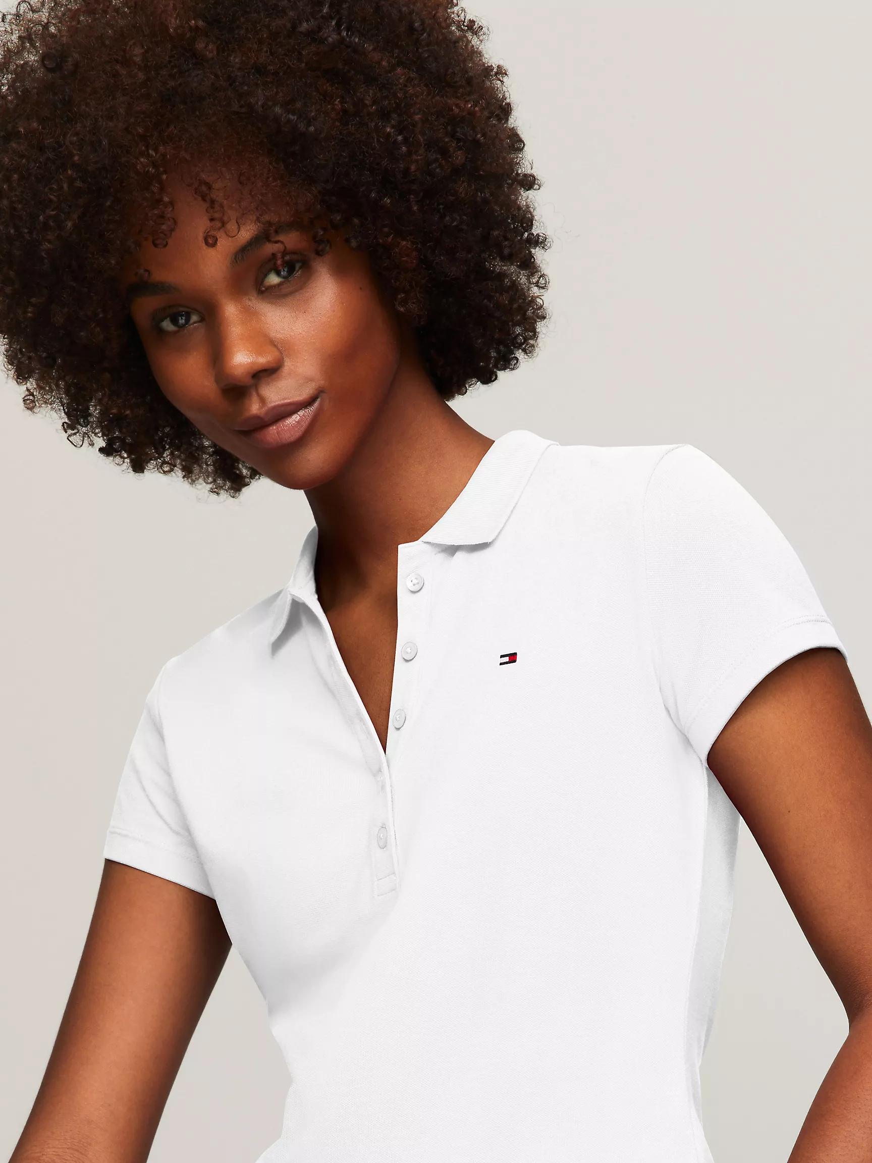Женское поло Tommy Hilfiger, Приталенное эластичное хлопковое поло
