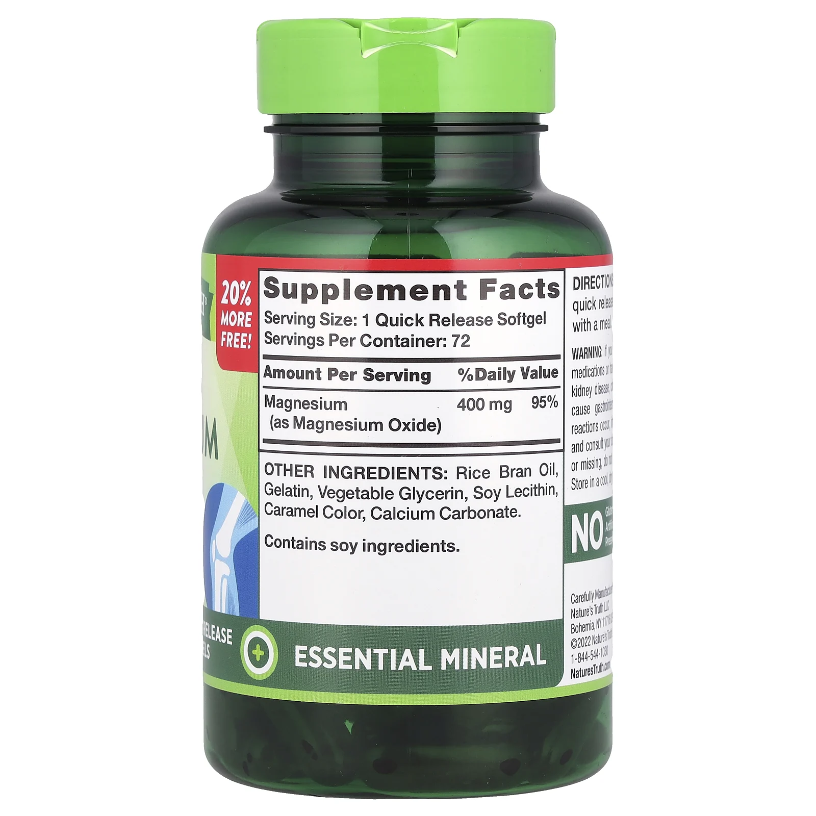 Nature's Truth, Магний Extra Strength, 400 мг, 72 мягких капсулы быстрого высвобождения