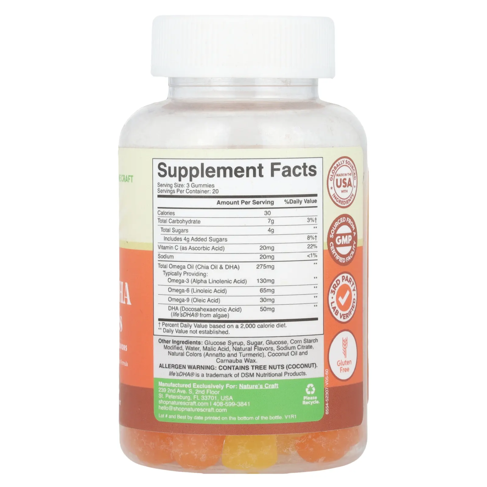 Nature's Craft, Жевательные мармеладки с омега + ДГК для взрослых, с лимоном и апельсином, 60 жевательных таблеток