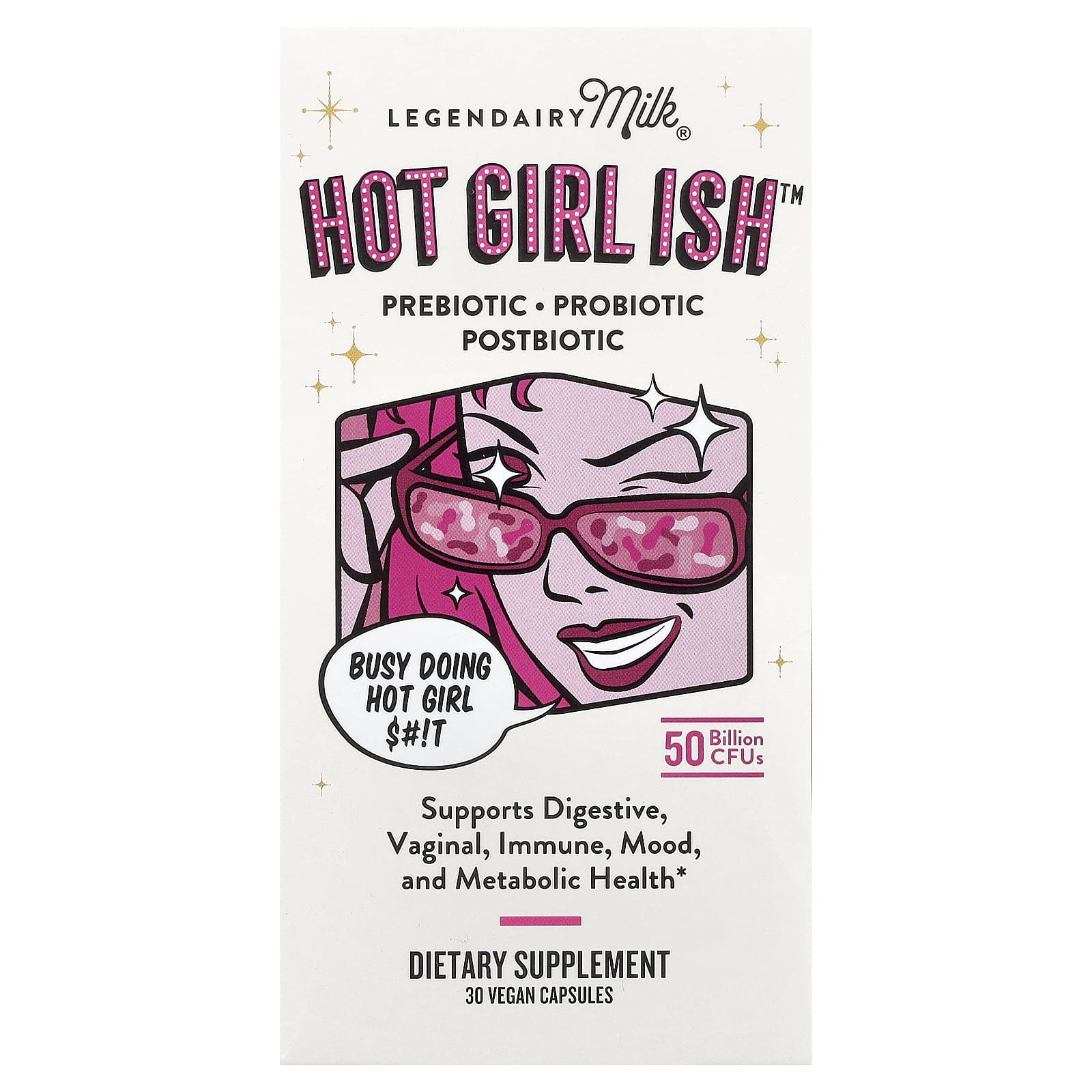 Legendairy Milk, Hot Girl Ish ™, пребиотик, пробиотик, постбиотик, 50 млрд КОЕ, 30 веганских капсул