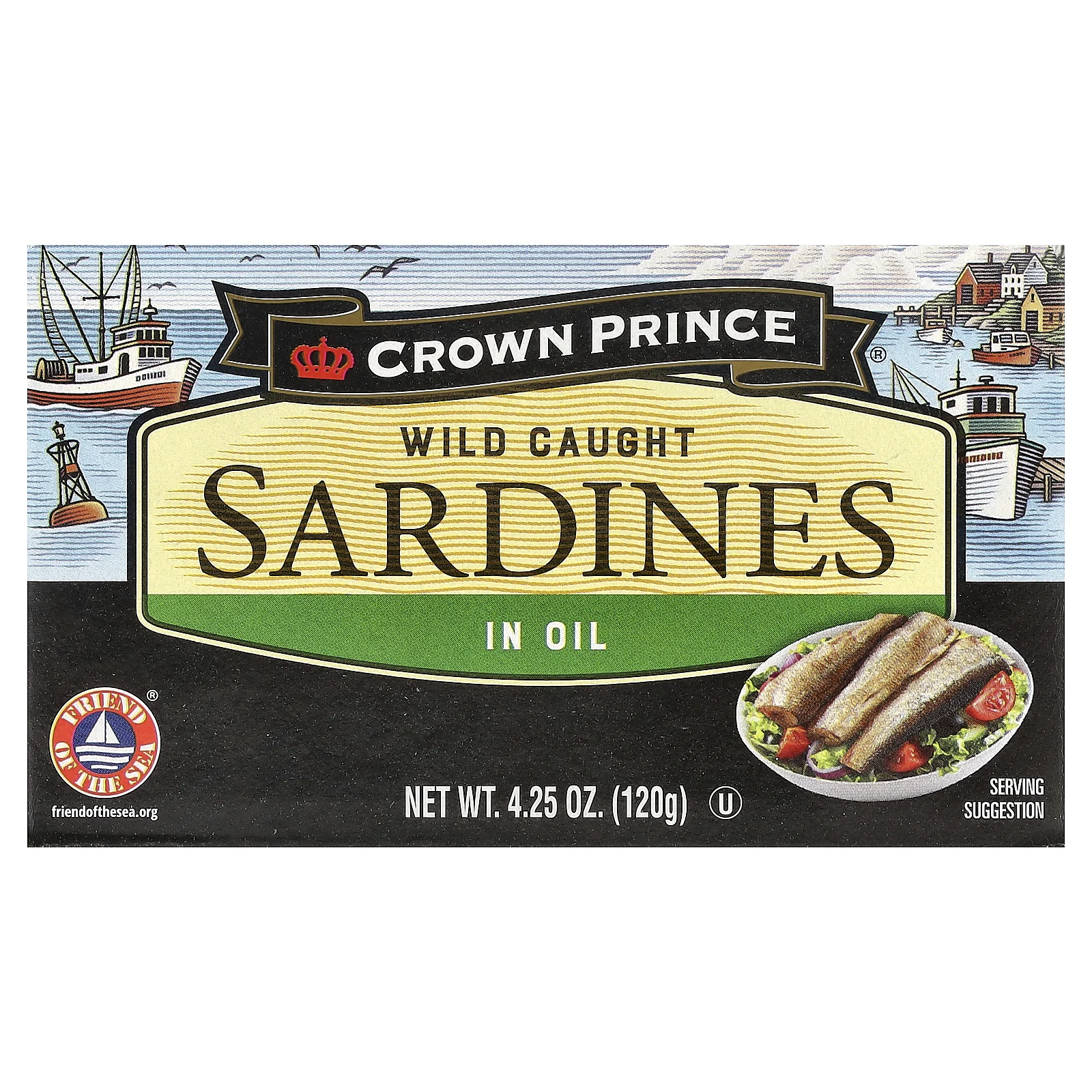 Crown Prince Natural, сардины дикого улова, в масле, 120 г (4,25 унции)