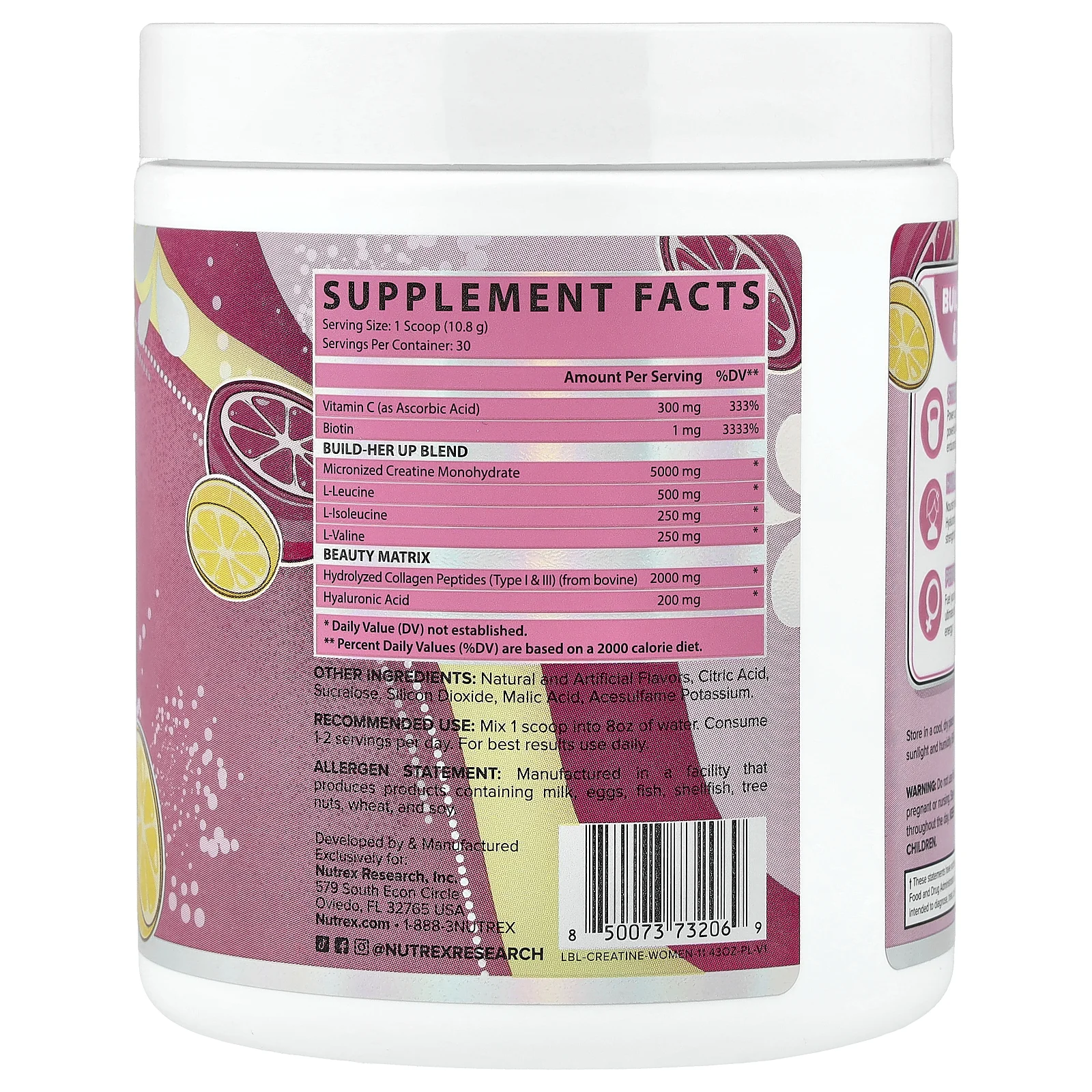 Nutrex Research, креатин для женщин, для ягодиц и красоты, розовый лимонад, 323,98 г (11,43 унции)
