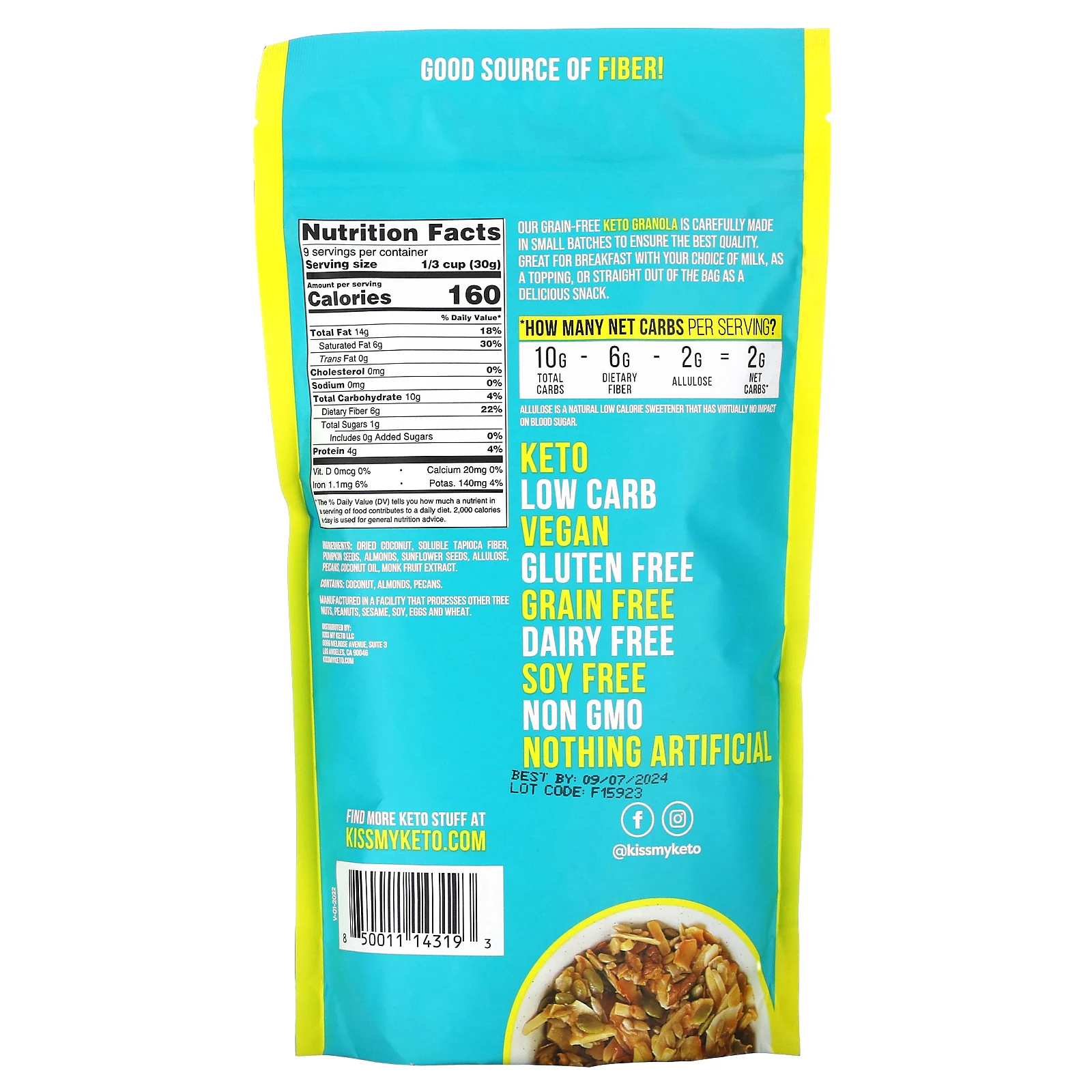 Kiss My Keto, Keto Granola, Кокос, миндаль и пекан, 9,5 унций (270 г)