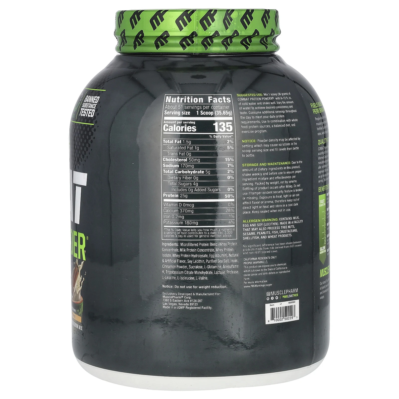 MusclePharm, Combat Protein, порошок из протеина, со вкусом орчаты, 1,8 кг (4 фунта)