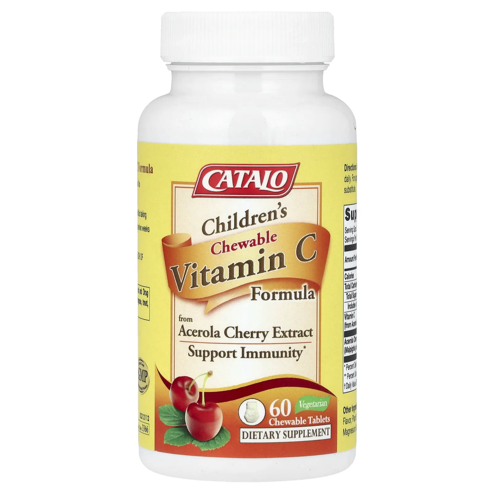 Catalo Naturals, жевательная добавка с витамином C для детей, 100 мг, 60 вегетарианских жевательных таблеток (50 мг в одной таблетке)