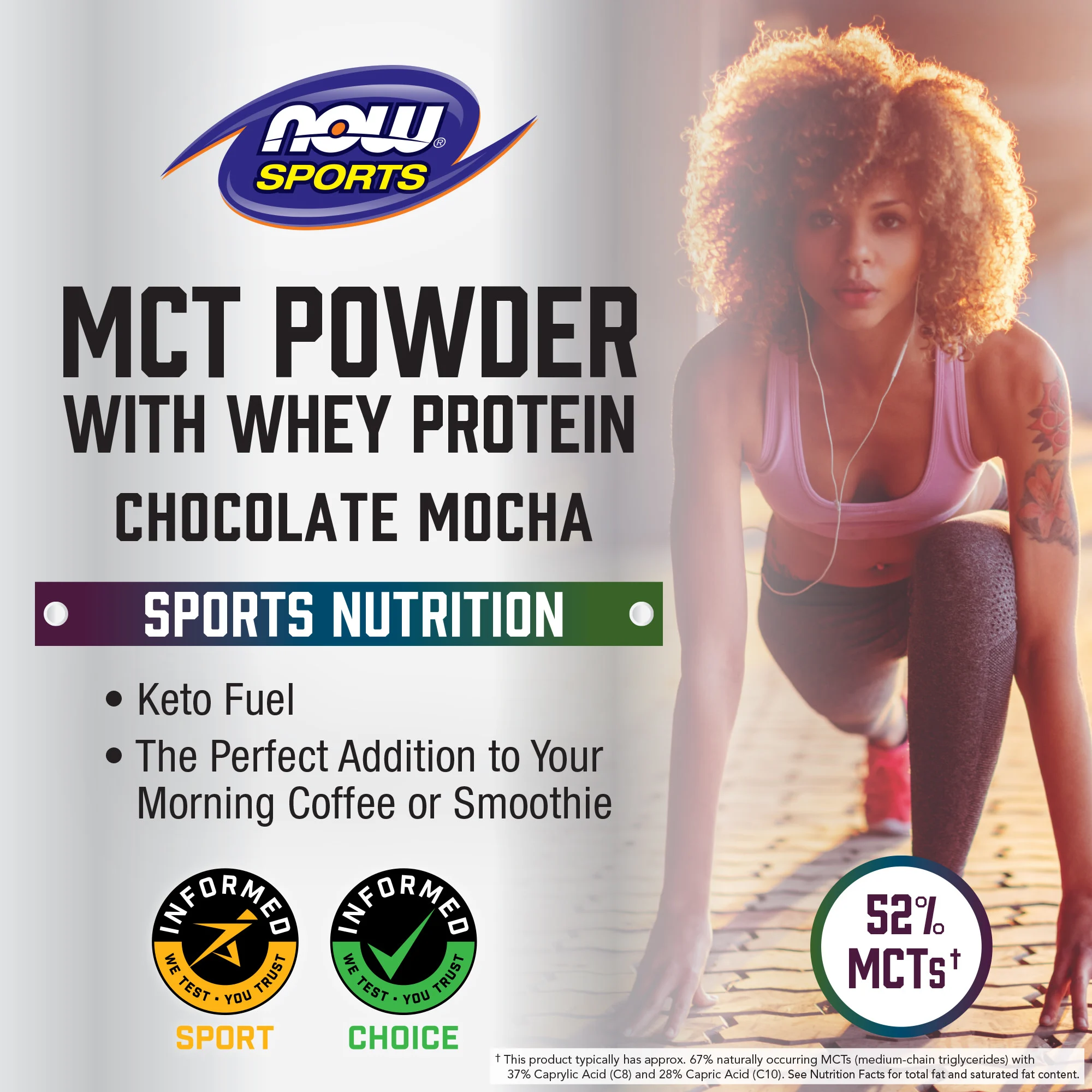 NOW Foods, Sports, порошок MCT с сывороточным протеином, шоколадный мокко, 454 г (1 фунт)