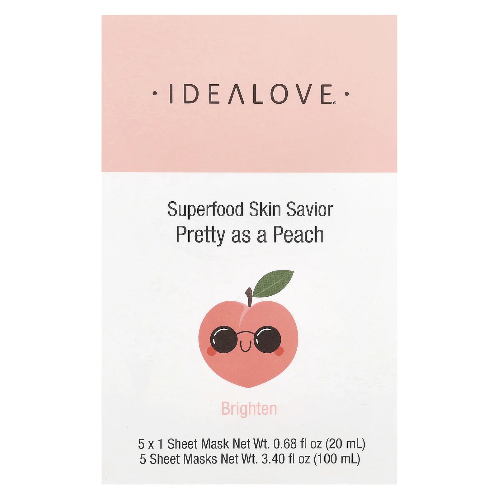 Idealove, Superfood Skin Savior, маска для лица с суперфудами, персик, 5 шт. по 20 мл (0,68 жидк. унции)
