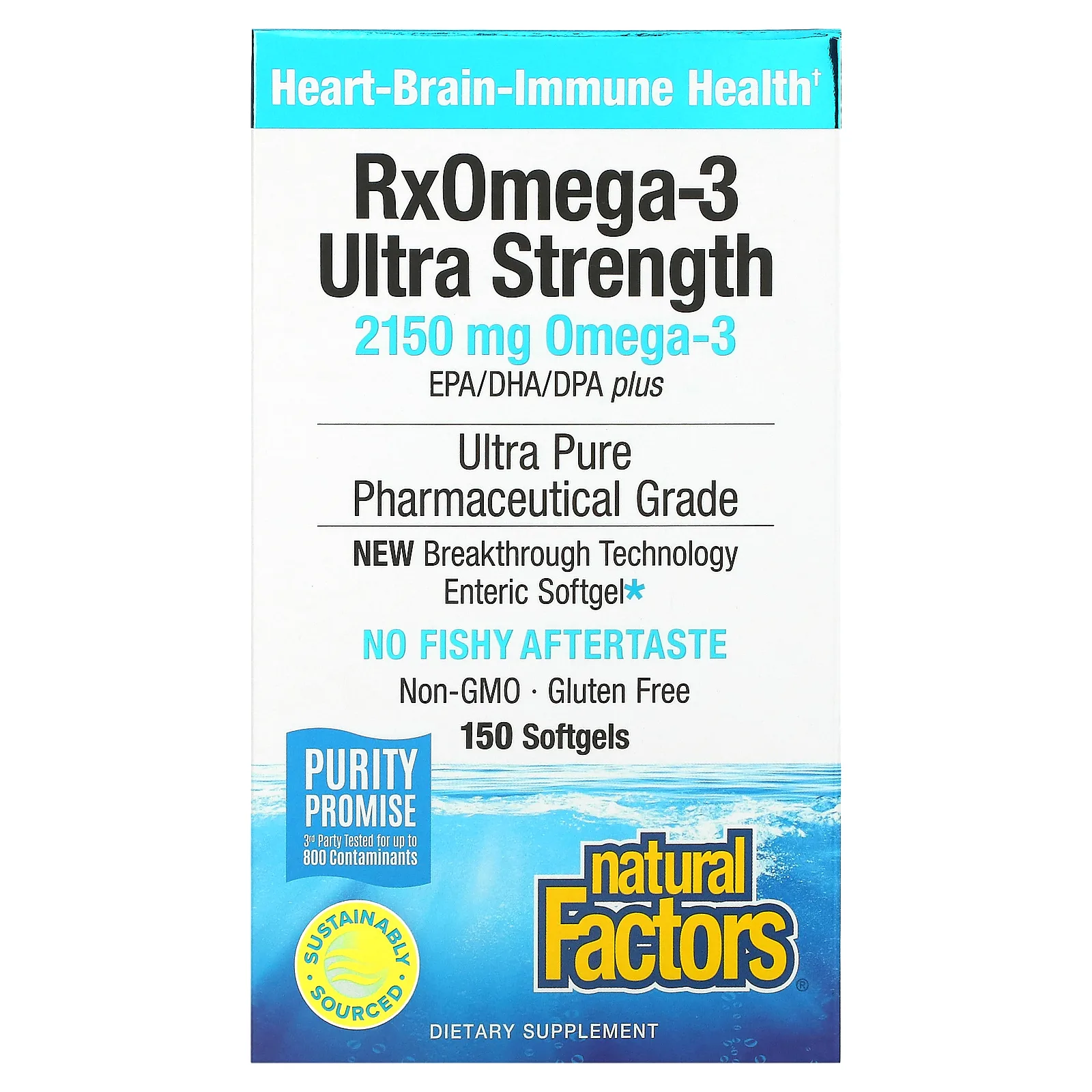 Natural Factors, RxOmega-3, омега-3 повышенной силы действия, 2150 мг, 150 капсул (1075 мг в 1 капсуле)