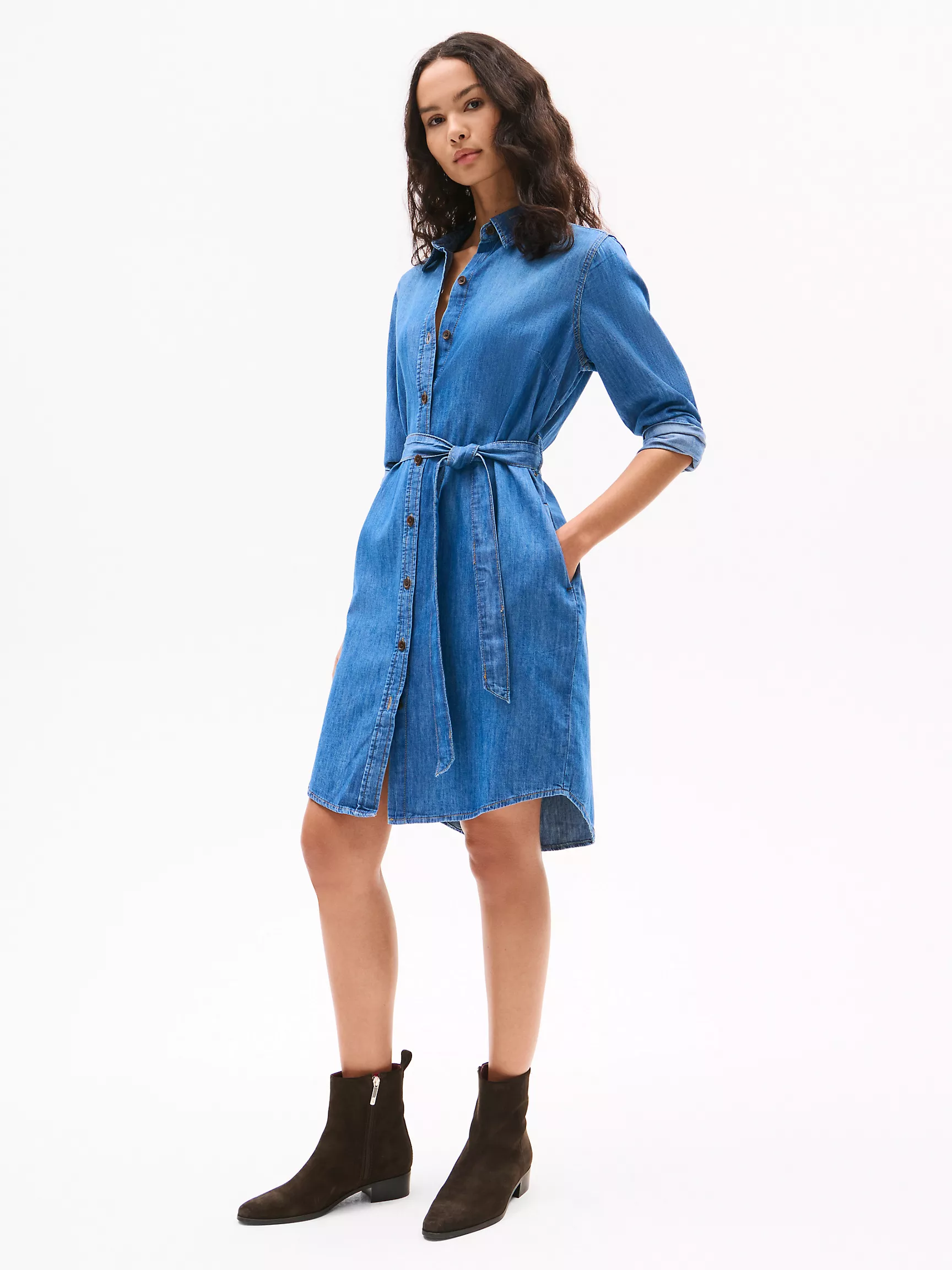 Женское платье Tommy Hilfiger, Платье-рубашка из шамбре с длинными рукавами и поясом