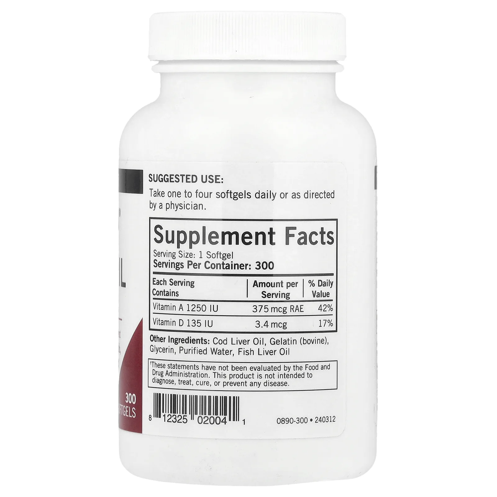 Kirkman Labs, Жир печени трески с витаминами A и D, 300 мягких таблеток