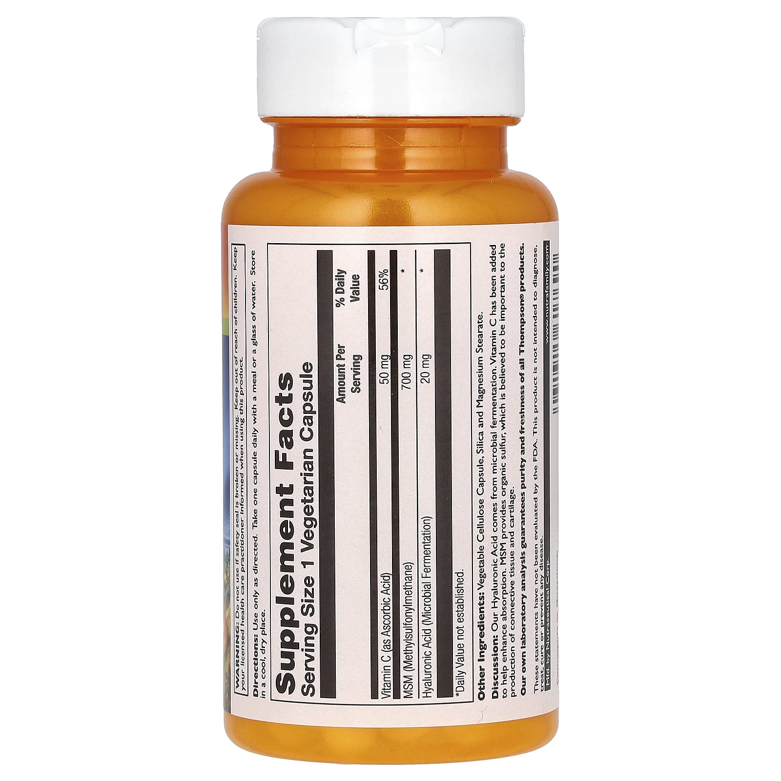 Thompson, гиалуроновая кислота и МСМ, 30 вегетарианских капсул