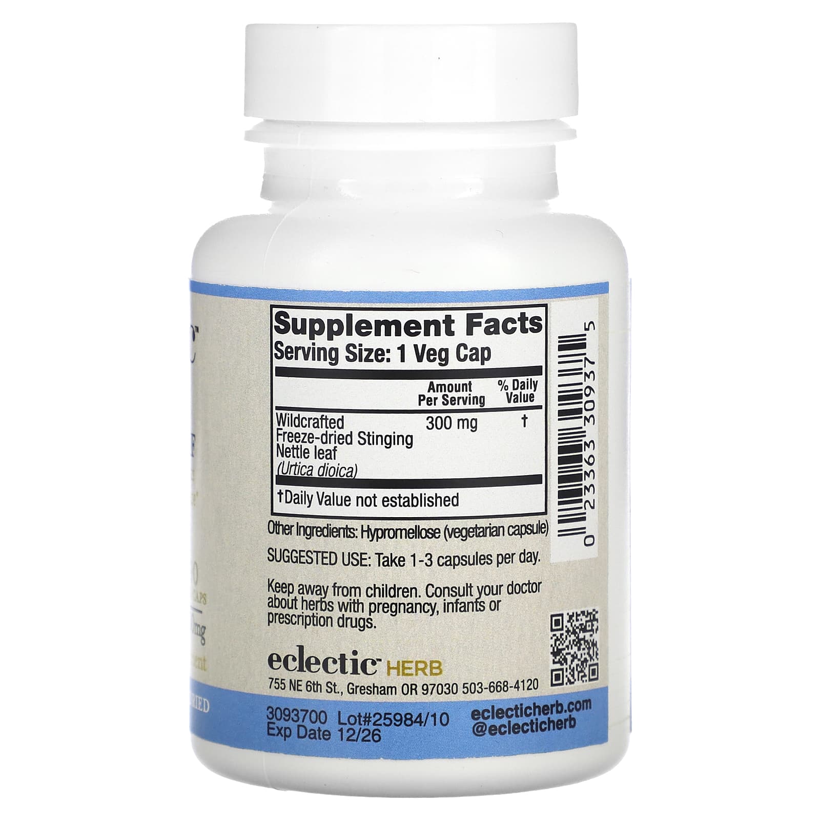 Eclectic Herb, листья крапивы, 300 мг, 90 веганских капсул