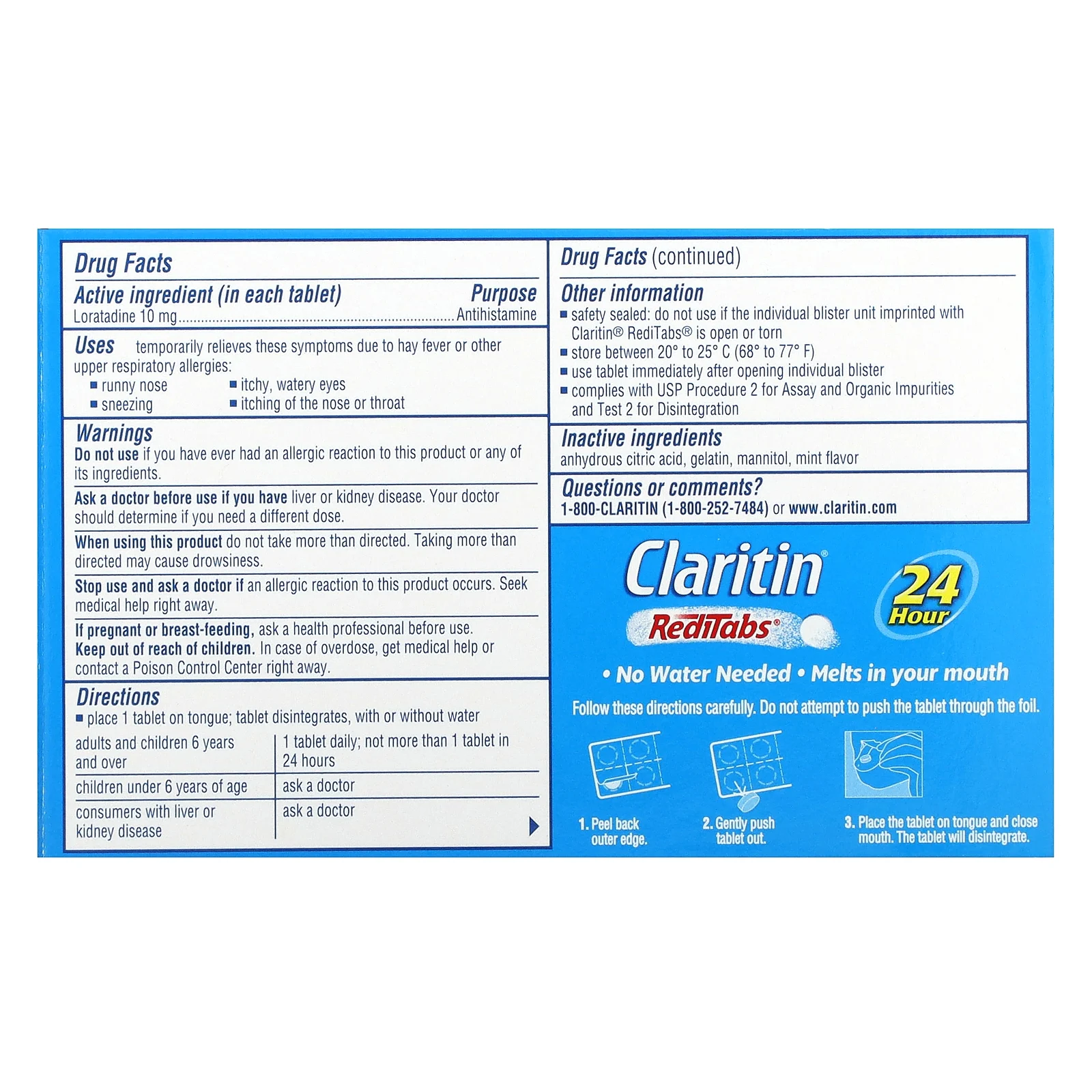 Claritin, Non-Drowsy, RediTabs, 10 мг, 30 таблеток, растворяющихся во рту