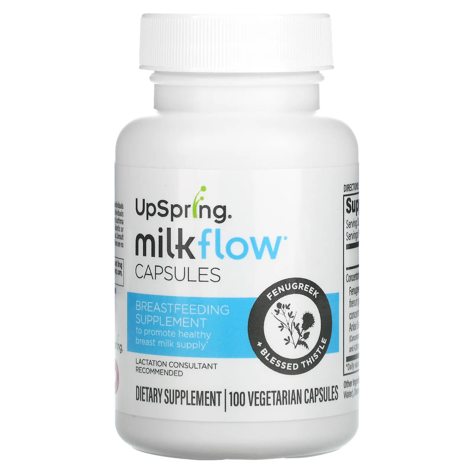 UpSpring, Milkflow, пажитник и кникус благословенный, 100 растительных капсул