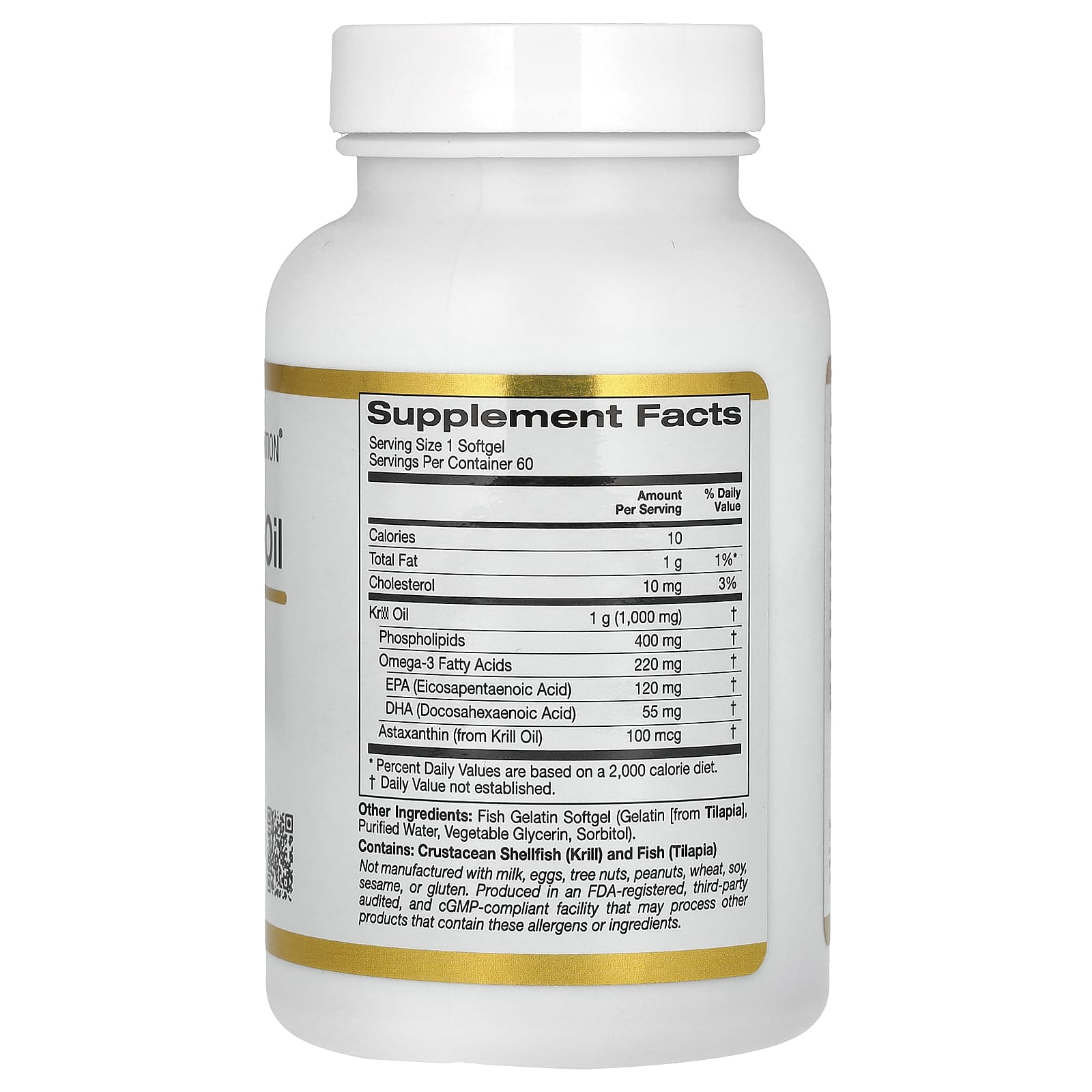 California Gold Nutrition, масло криля премиального качества с Superba2, 1000 мг, 60 капсул из рыбьего желатина