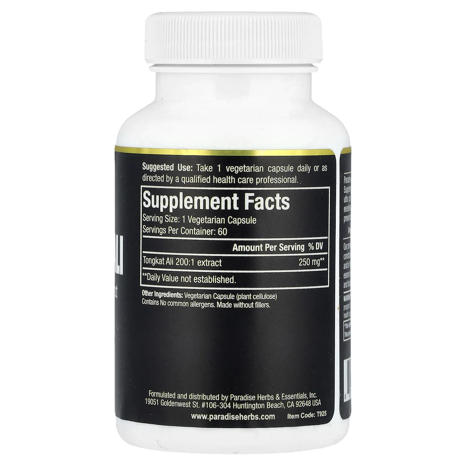 Paradise Herbs, Тонгкат Али, 60 капсул (250 мг в каждой капсуле)