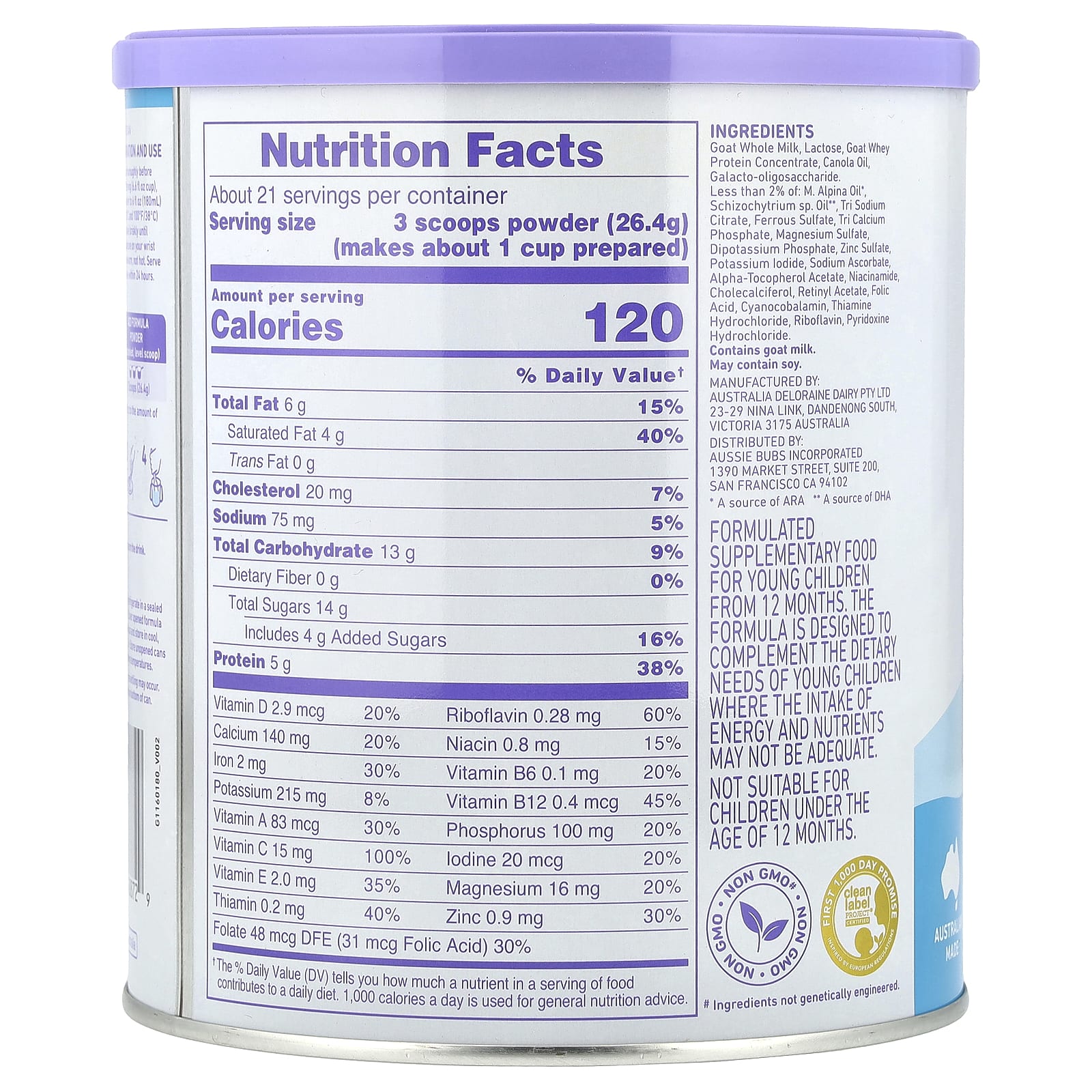 Aussie Bubs, Goat, для малышей, пищевой порошок в форме напитка, для детей от 12 до 36 месяцев, 567 г (20 унций)